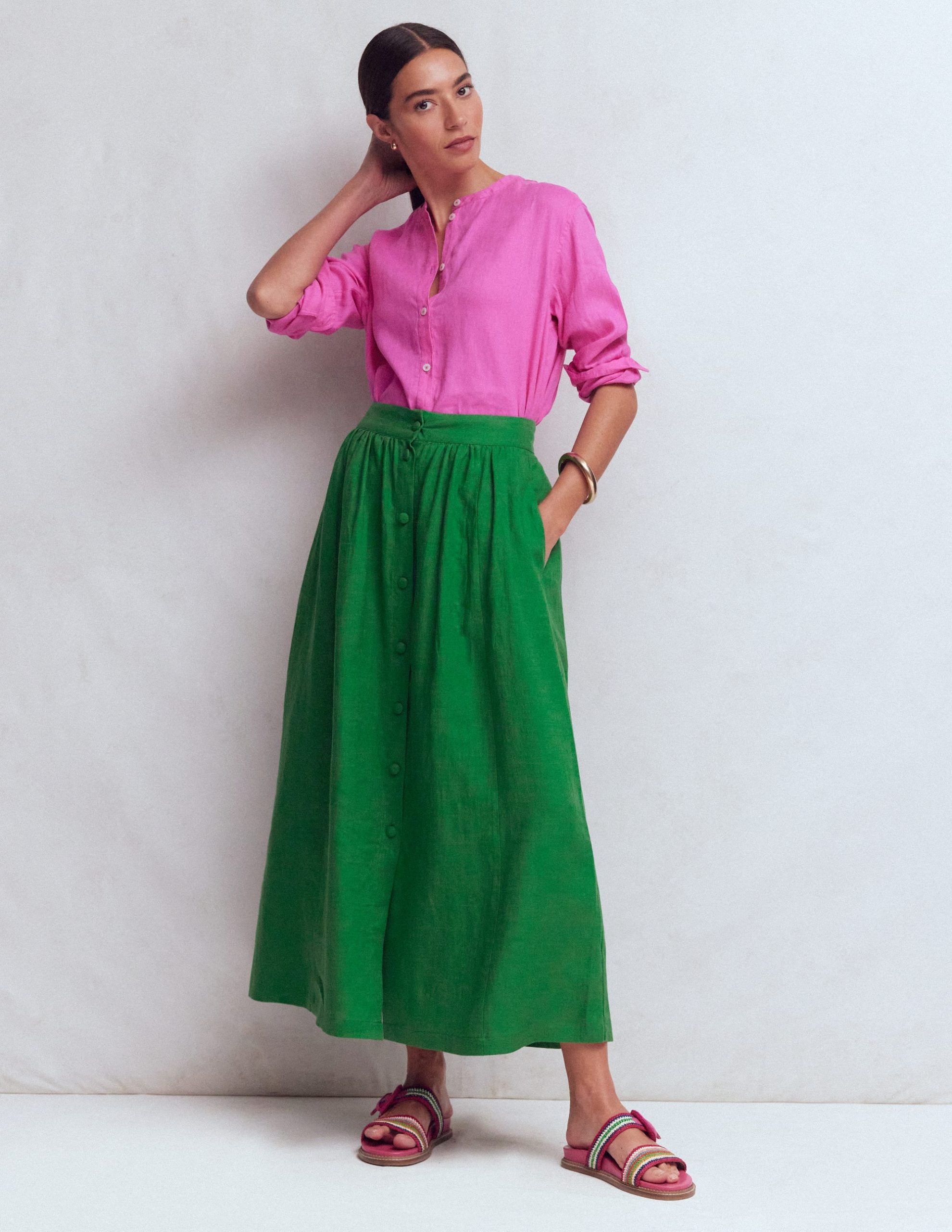 Emma Linen Maxi Skirt-Highland Green - Image 4
