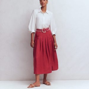 Valentina Linen Skirt-Rich Chestnut