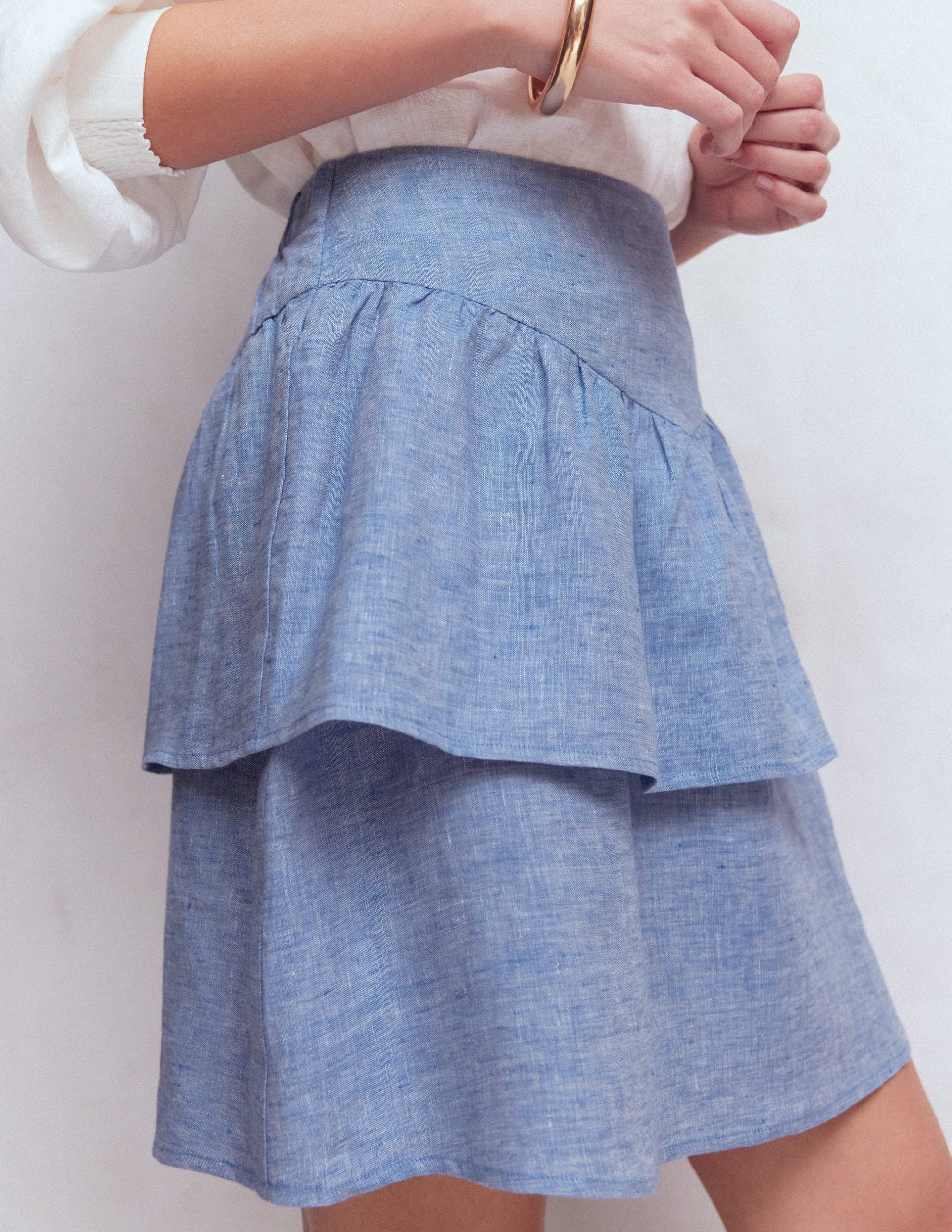 Tiered Linen Skirt-Blue Chambray - Image 2