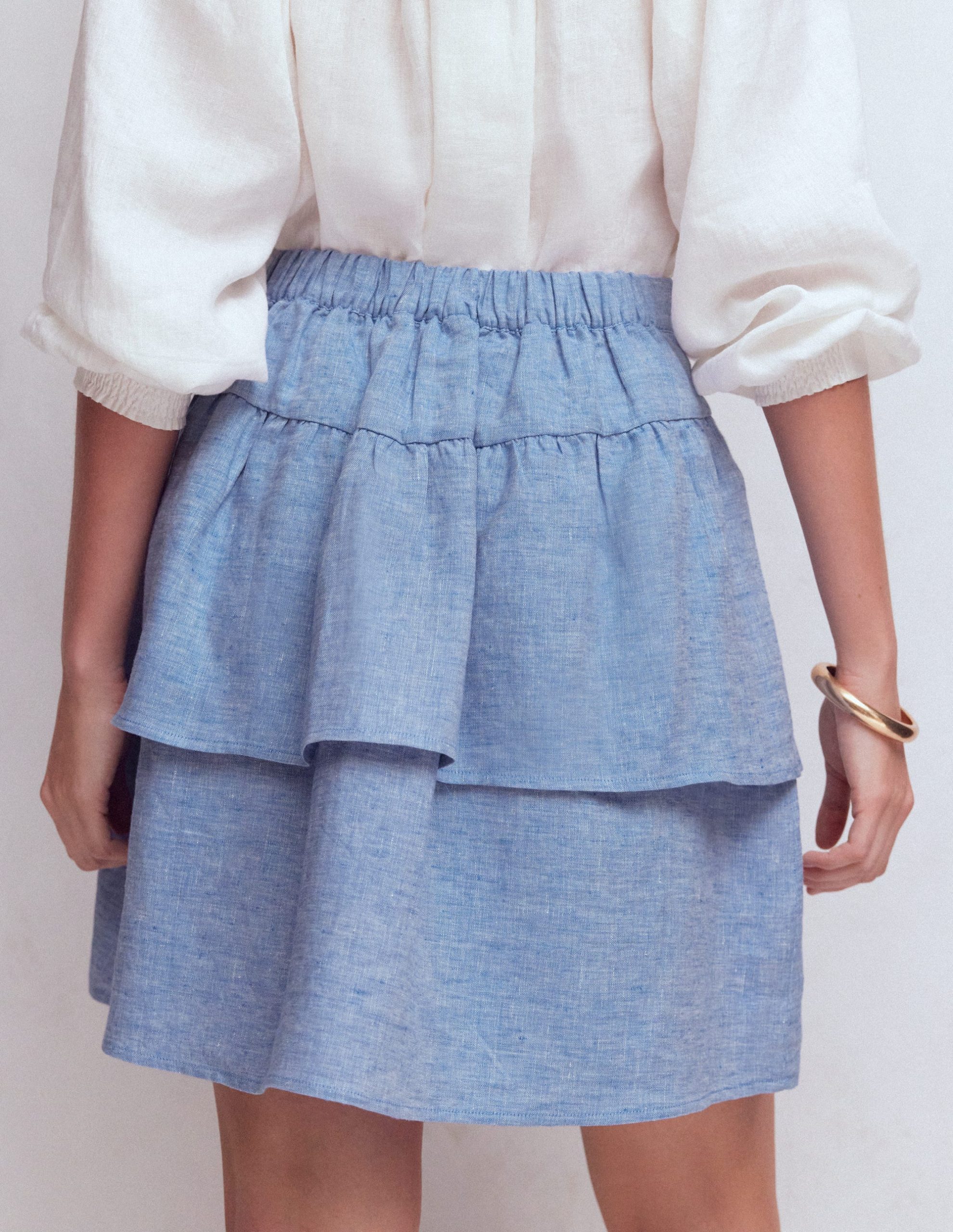Tiered Linen Skirt-Blue Chambray - Image 3