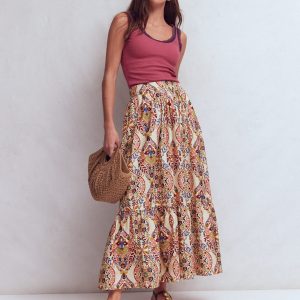 Abigail Poplin Maxi Skirt-Multi. Enchanted Gardenia