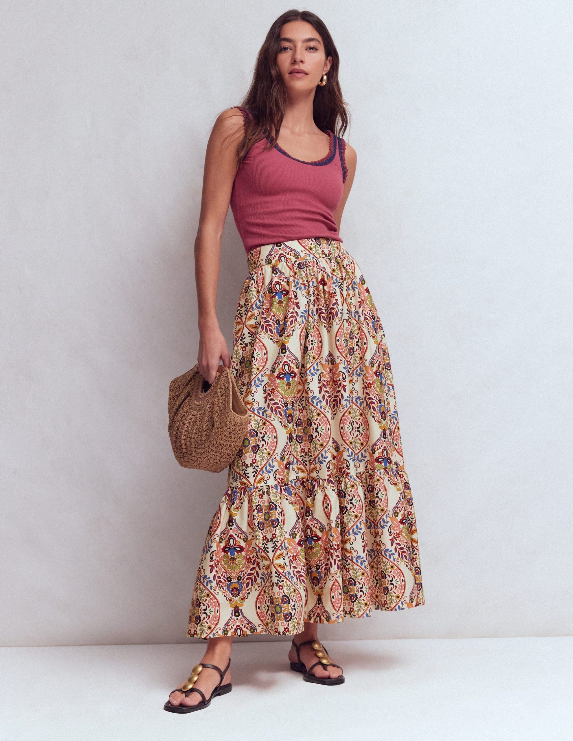Abigail Poplin Maxi Skirt-Multi. Enchanted Gardenia