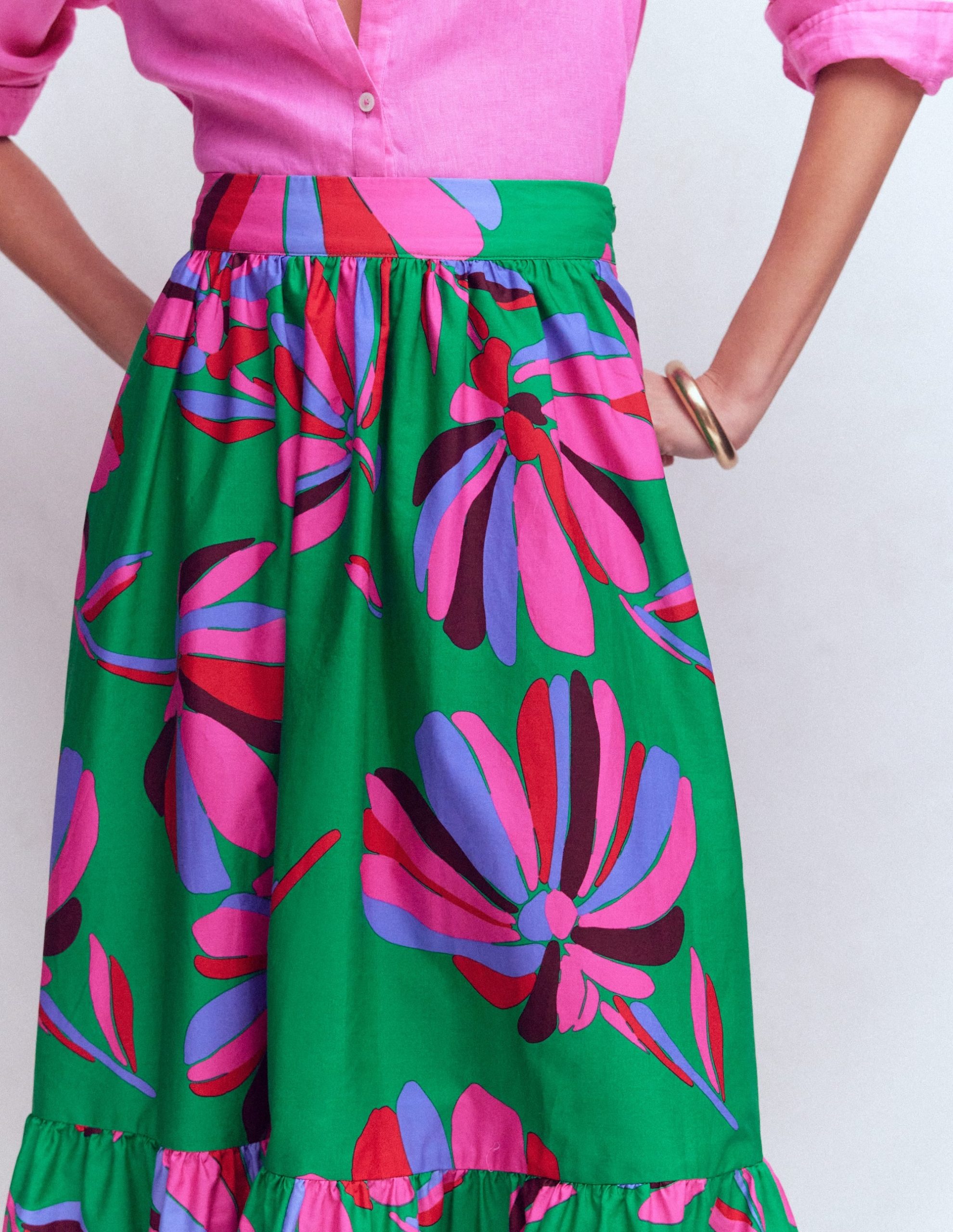Abigail Poplin Maxi Skirt-Green. Daisy Cascade - Image 2