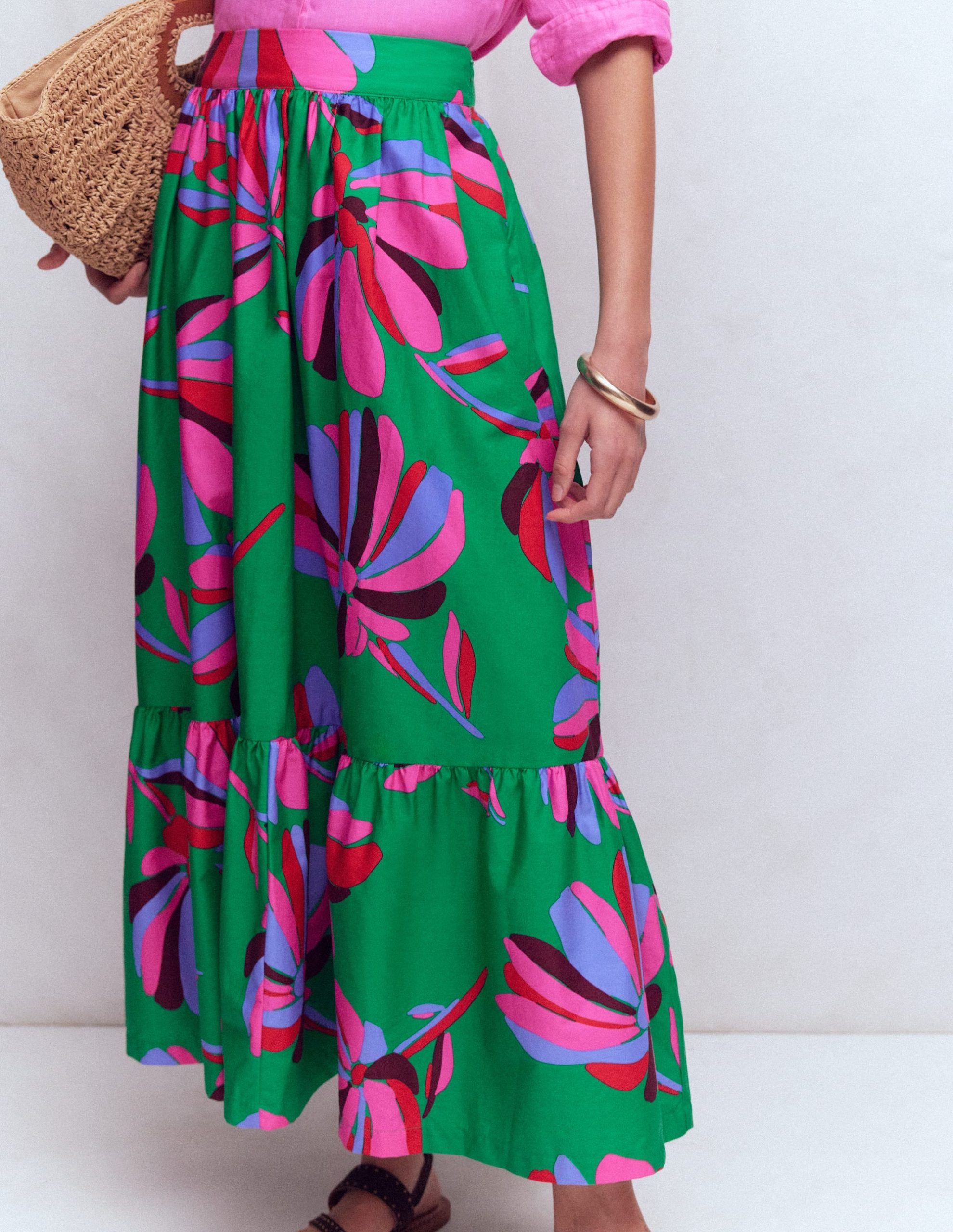 Abigail Poplin Maxi Skirt-Green. Daisy Cascade - Image 4