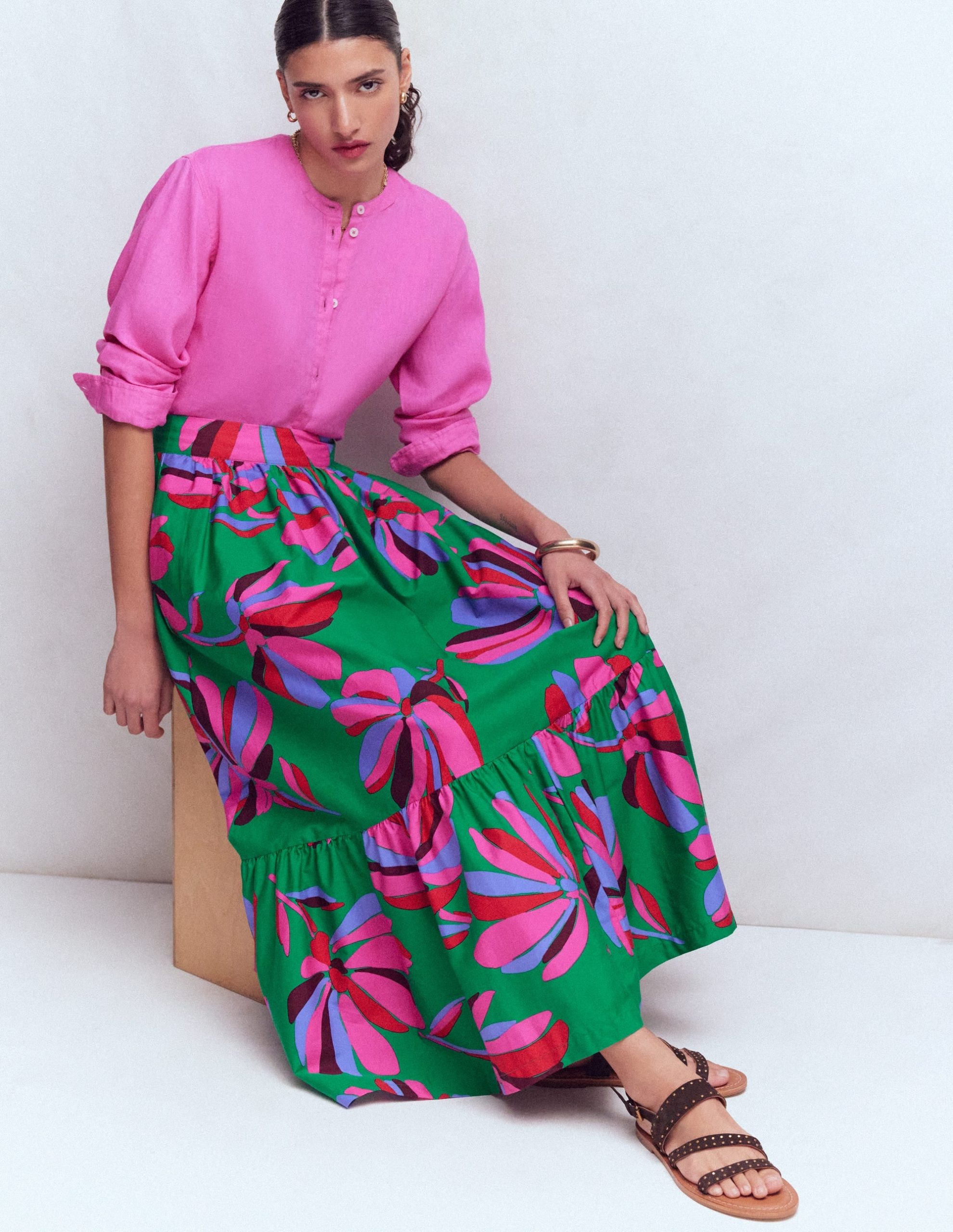 Abigail Poplin Maxi Skirt-Green. Daisy Cascade - Image 5