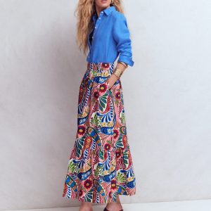 Abigail Poplin Maxi Skirt-Multi. Enchanted Paisley