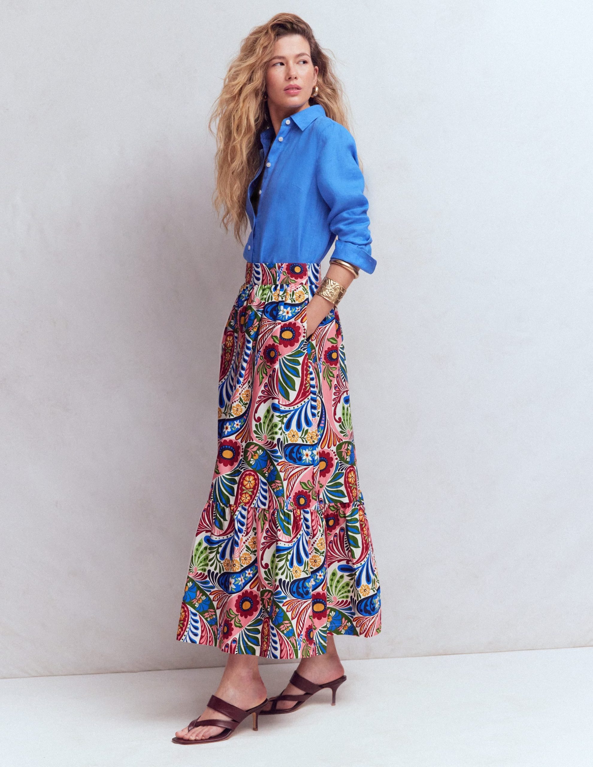 Abigail Poplin Maxi Skirt-Multi. Enchanted Paisley