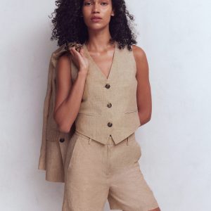 Belgravia Linen Shorts-Cappuccino Chambray