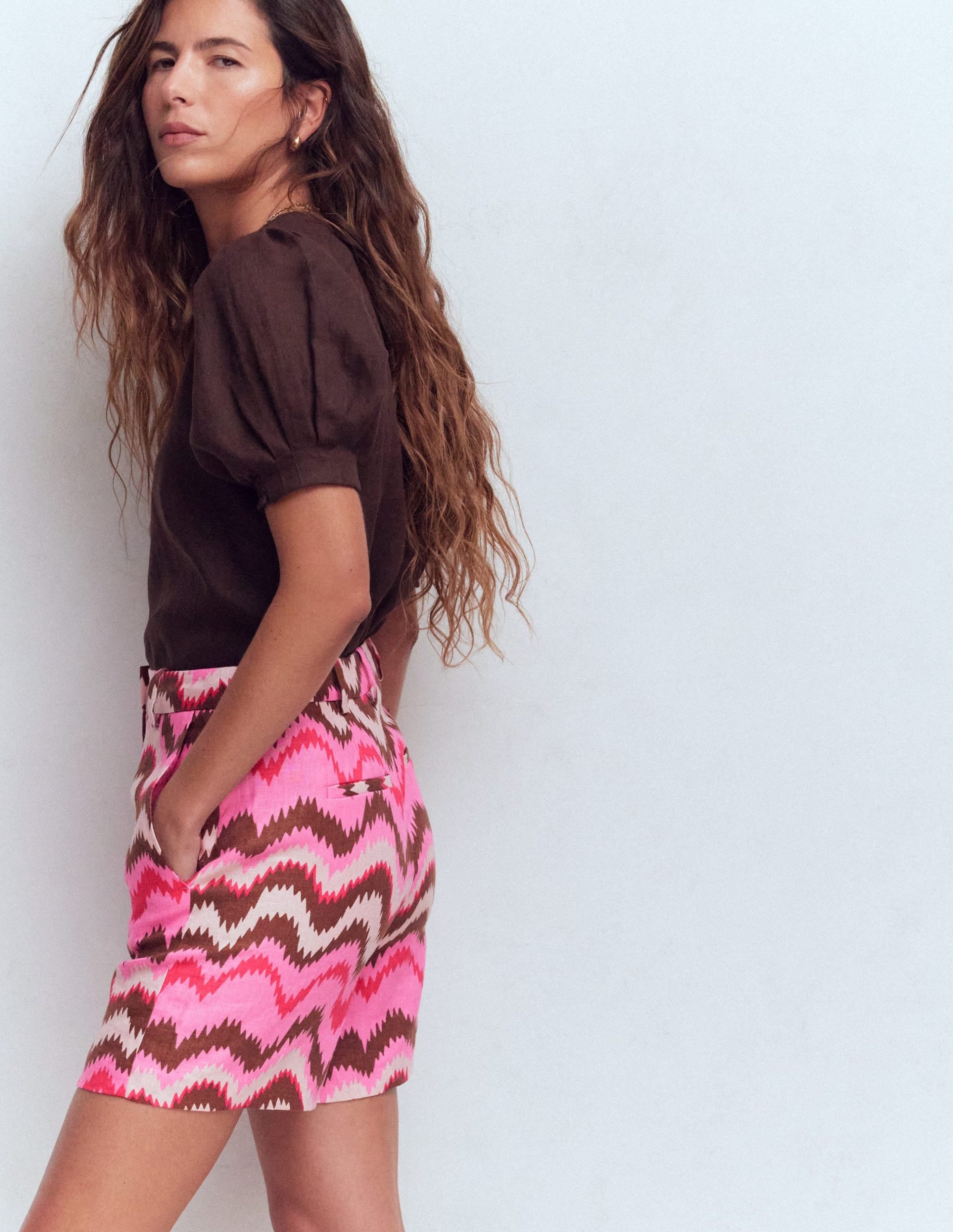 Belgravia Linen Shorts-Pink. Zig Zag Wave - Image 6
