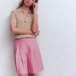 Highbury Linen Shorts-Meadowsweet Pink Chambray
