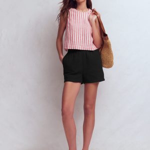 Pull On Double Cloth Shorts-Black