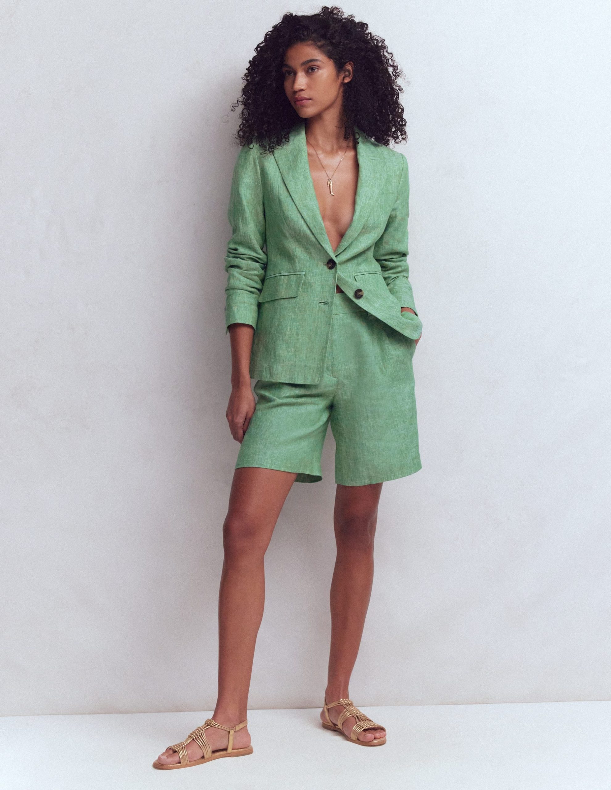 Kensington Linen Shorts-Aloe Green Chambray - Image 4