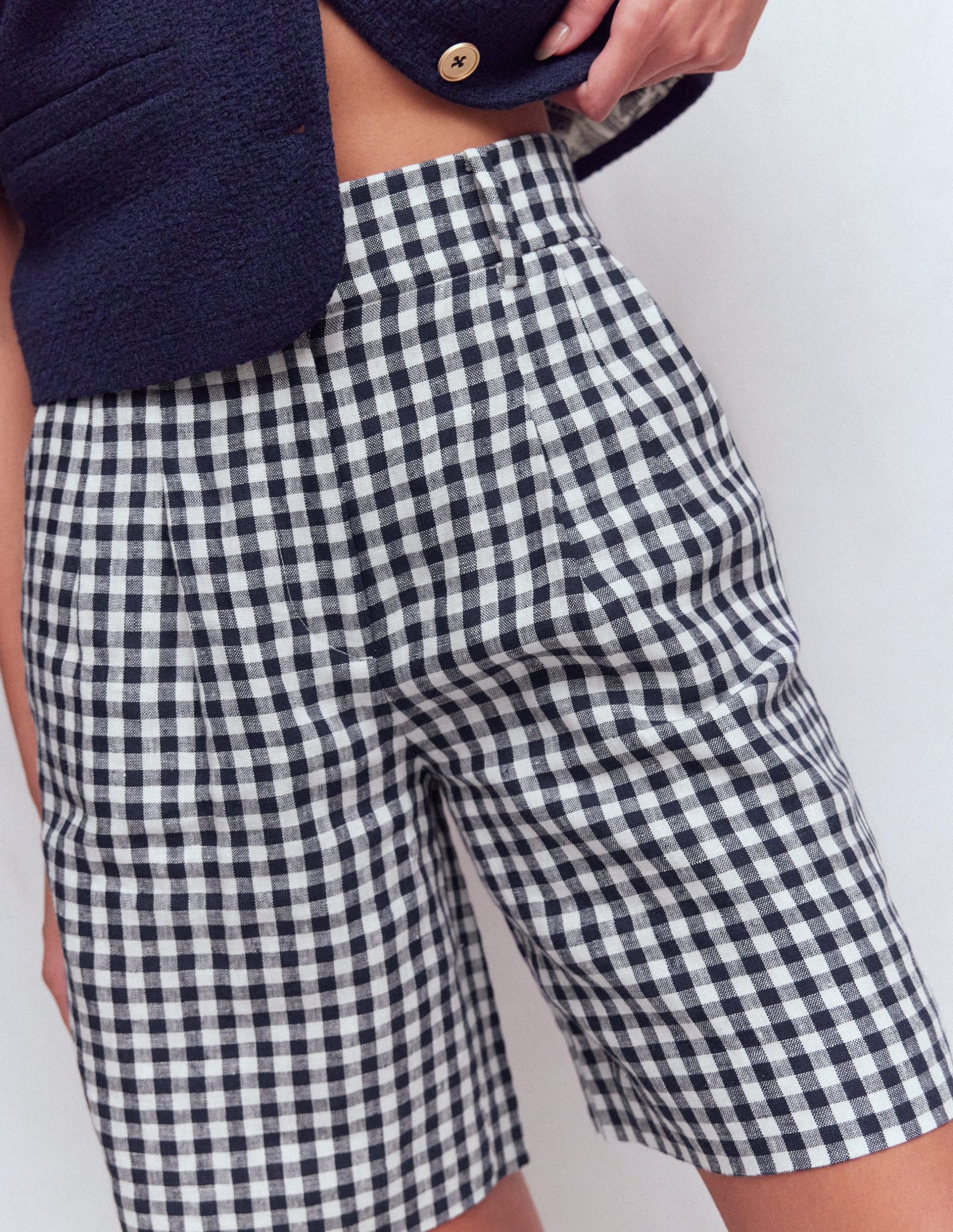 Kensington Linen Shorts-Navy Gingham - Image 2