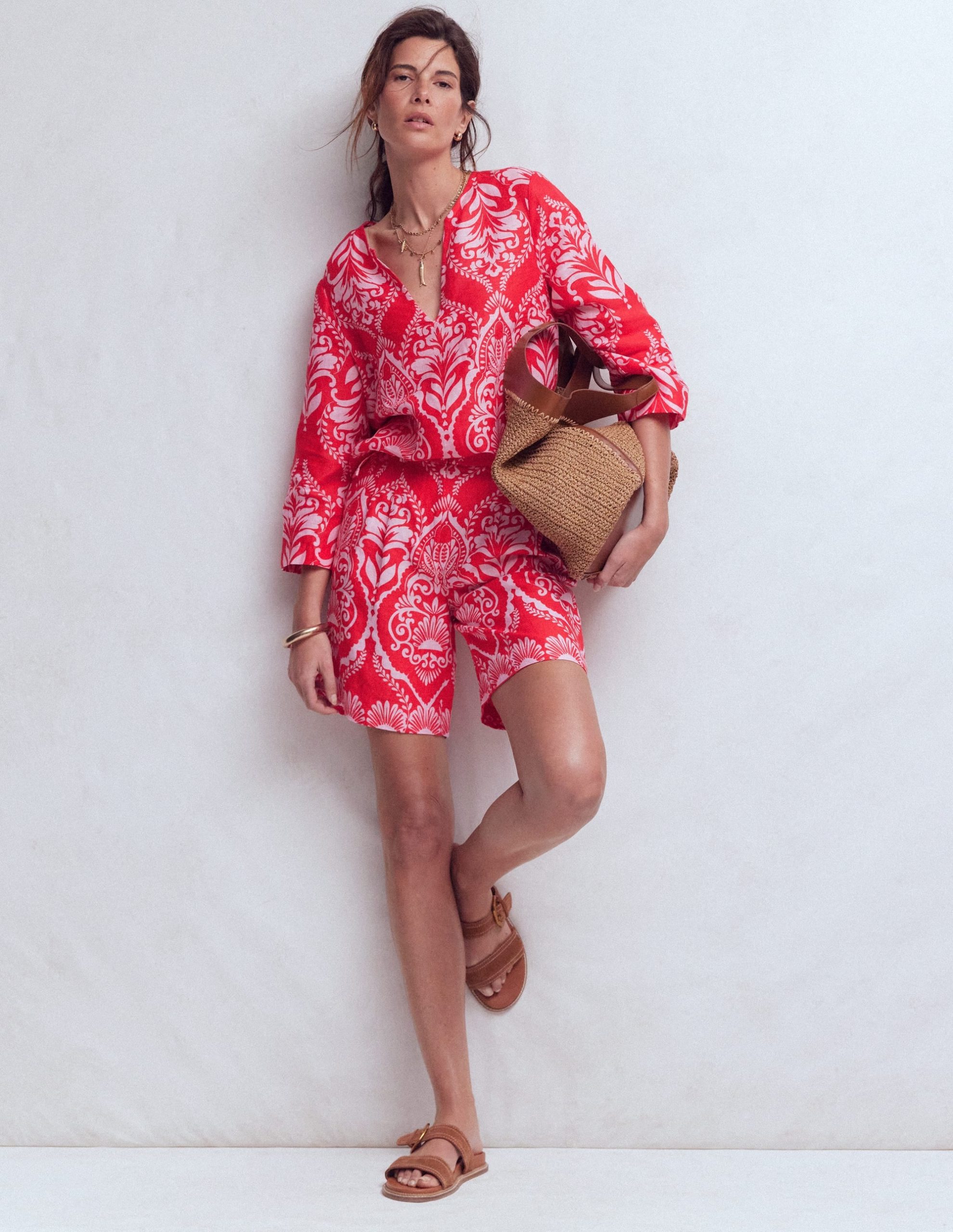 Kensington Linen Shorts-Poppy Red. Ornamental Garden