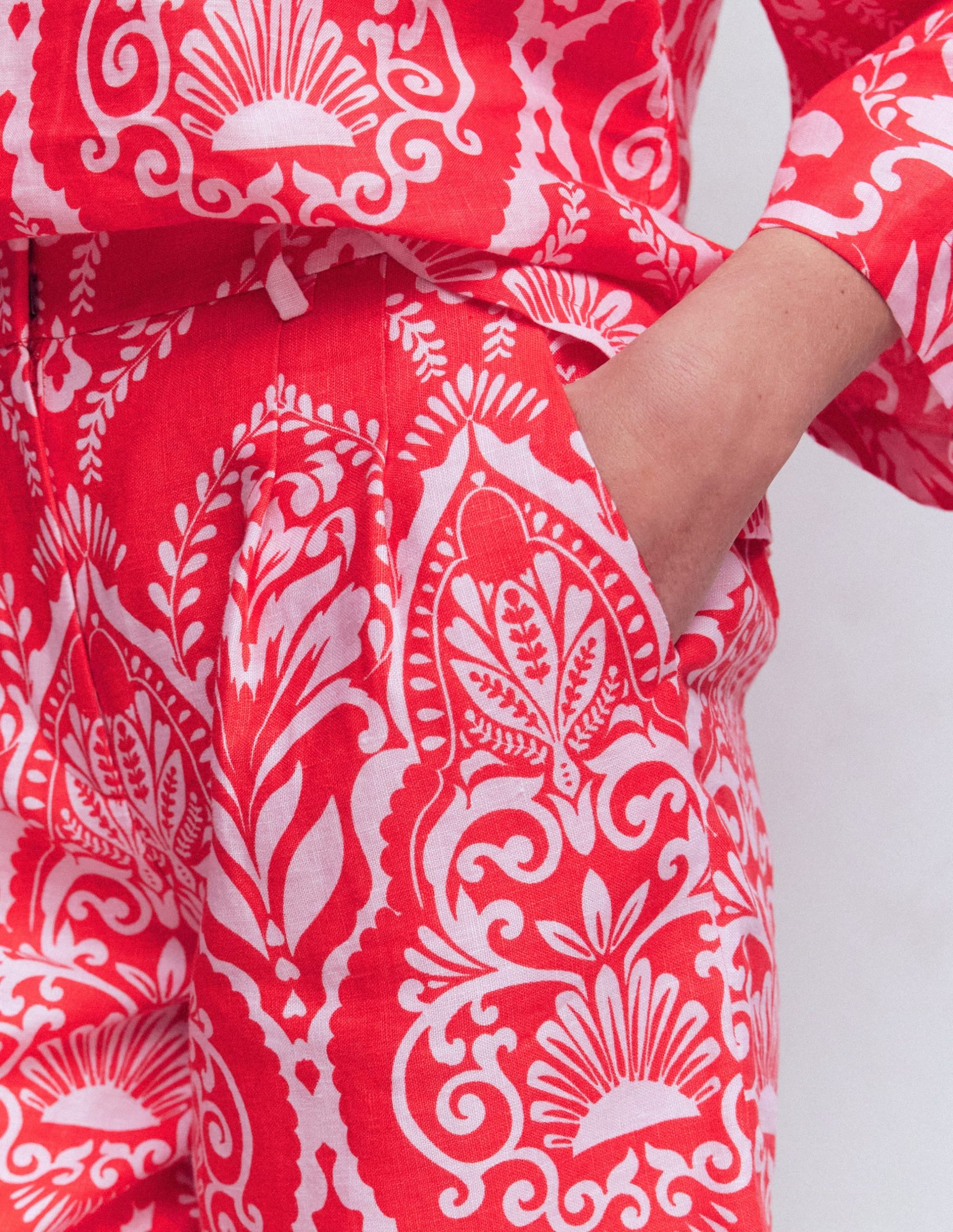 Kensington Linen Shorts-Poppy Red. Ornamental Garden - Image 2