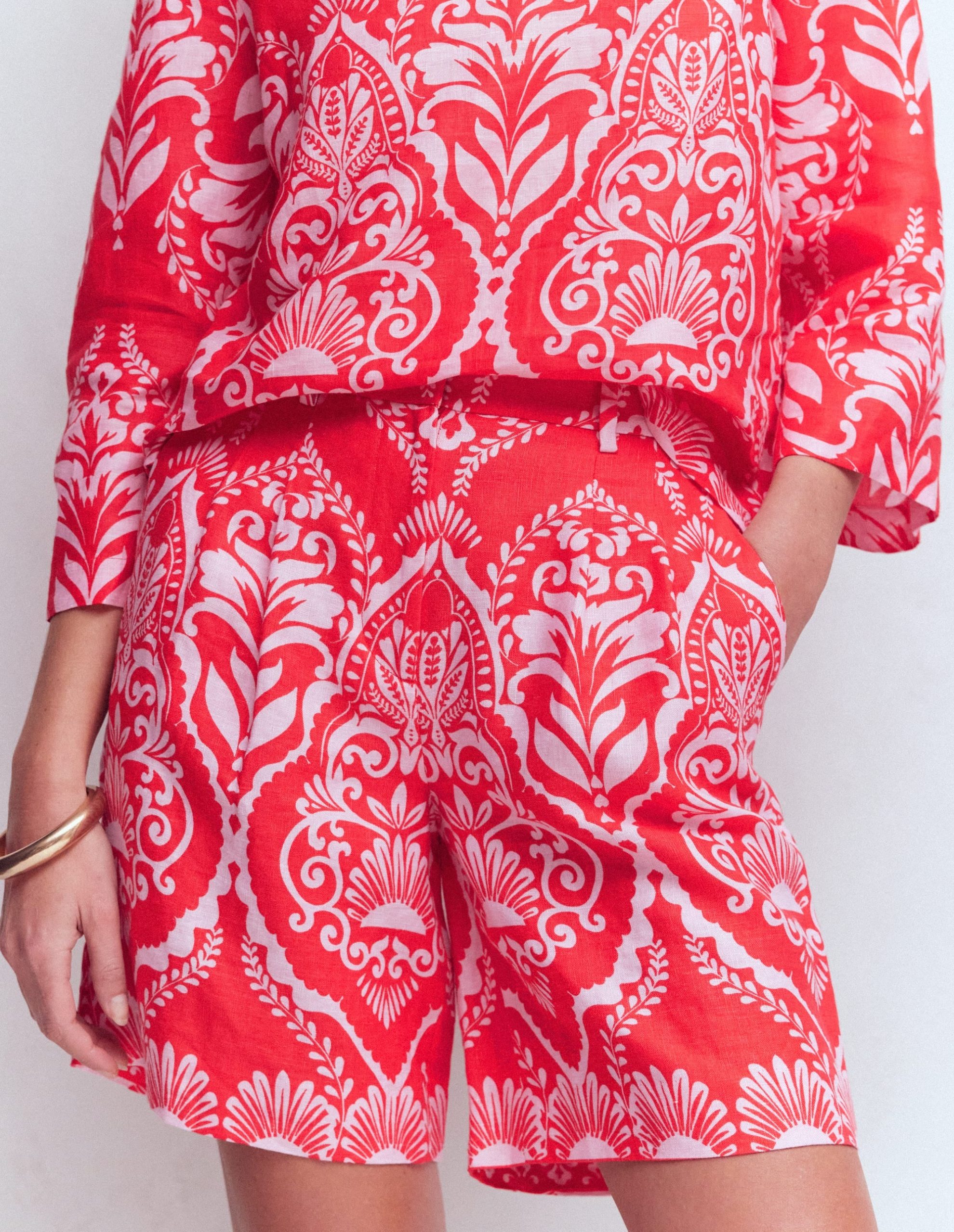 Kensington Linen Shorts-Poppy Red. Ornamental Garden - Image 5