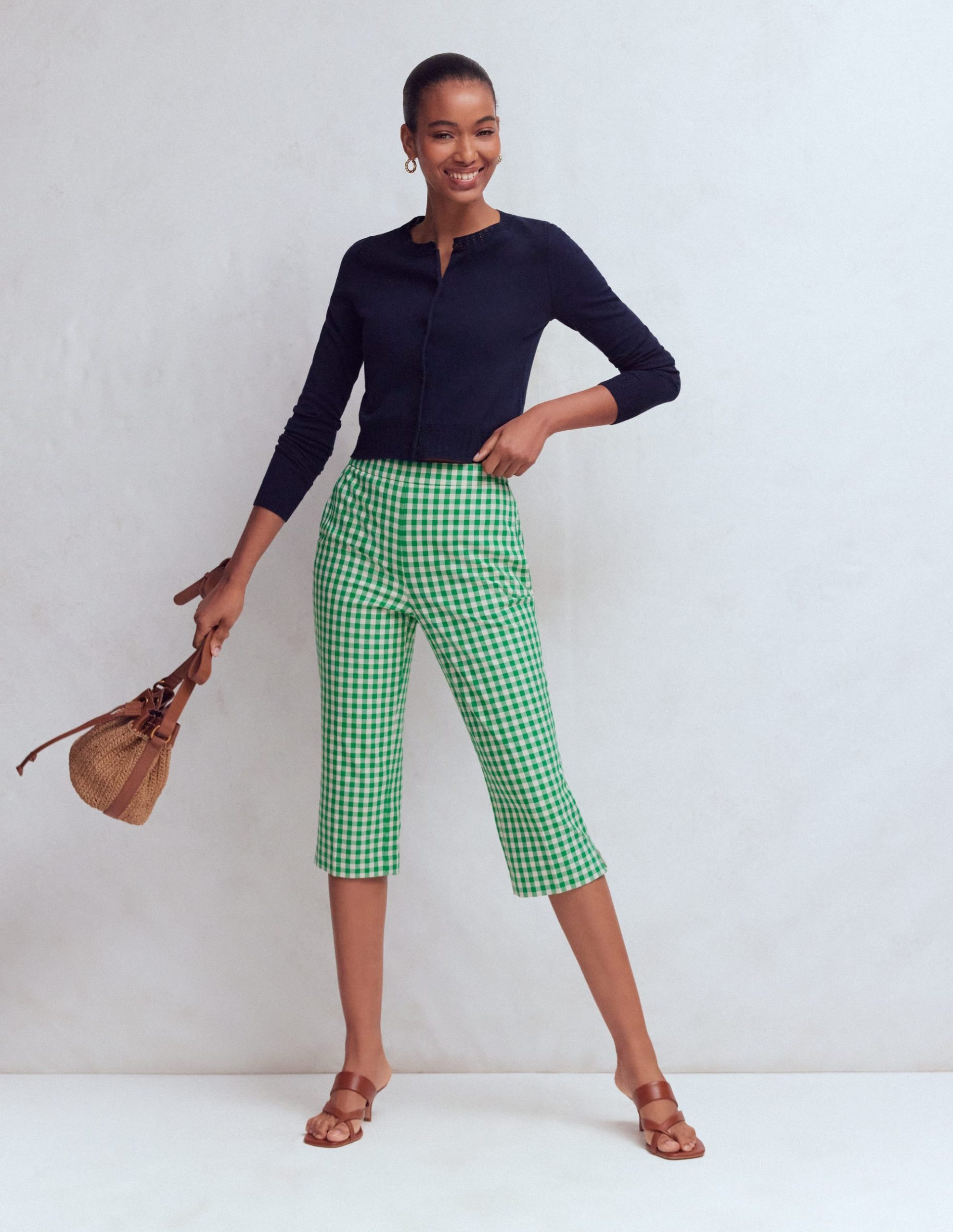 Capri Pants-Rich Emerald. Gingham