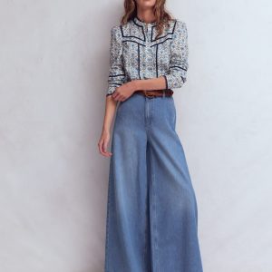 High Rise Palazzo Jeans-Light Wash