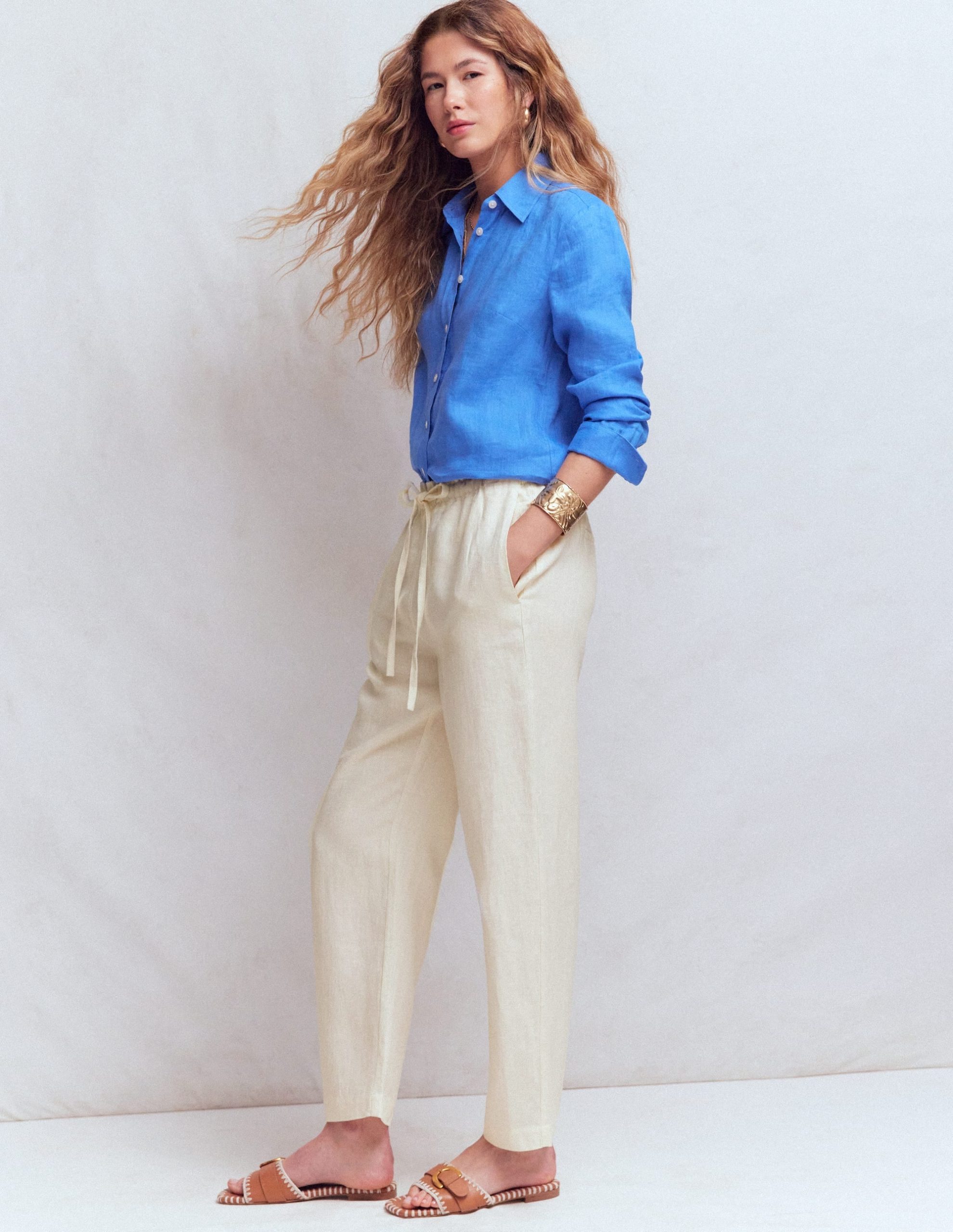 Islington Linen Crop Pants-Ivory