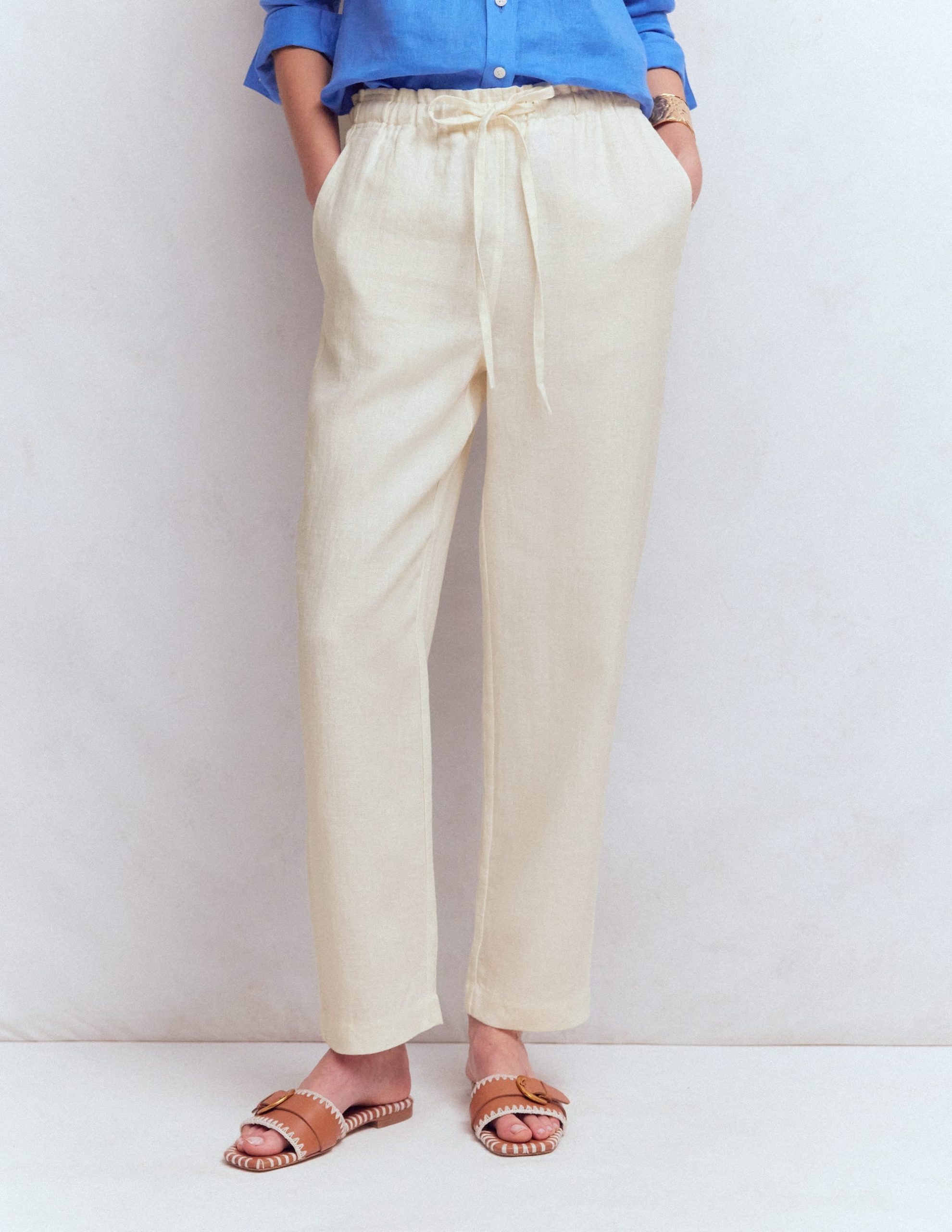 Islington Linen Crop Pants-Ivory - Image 4