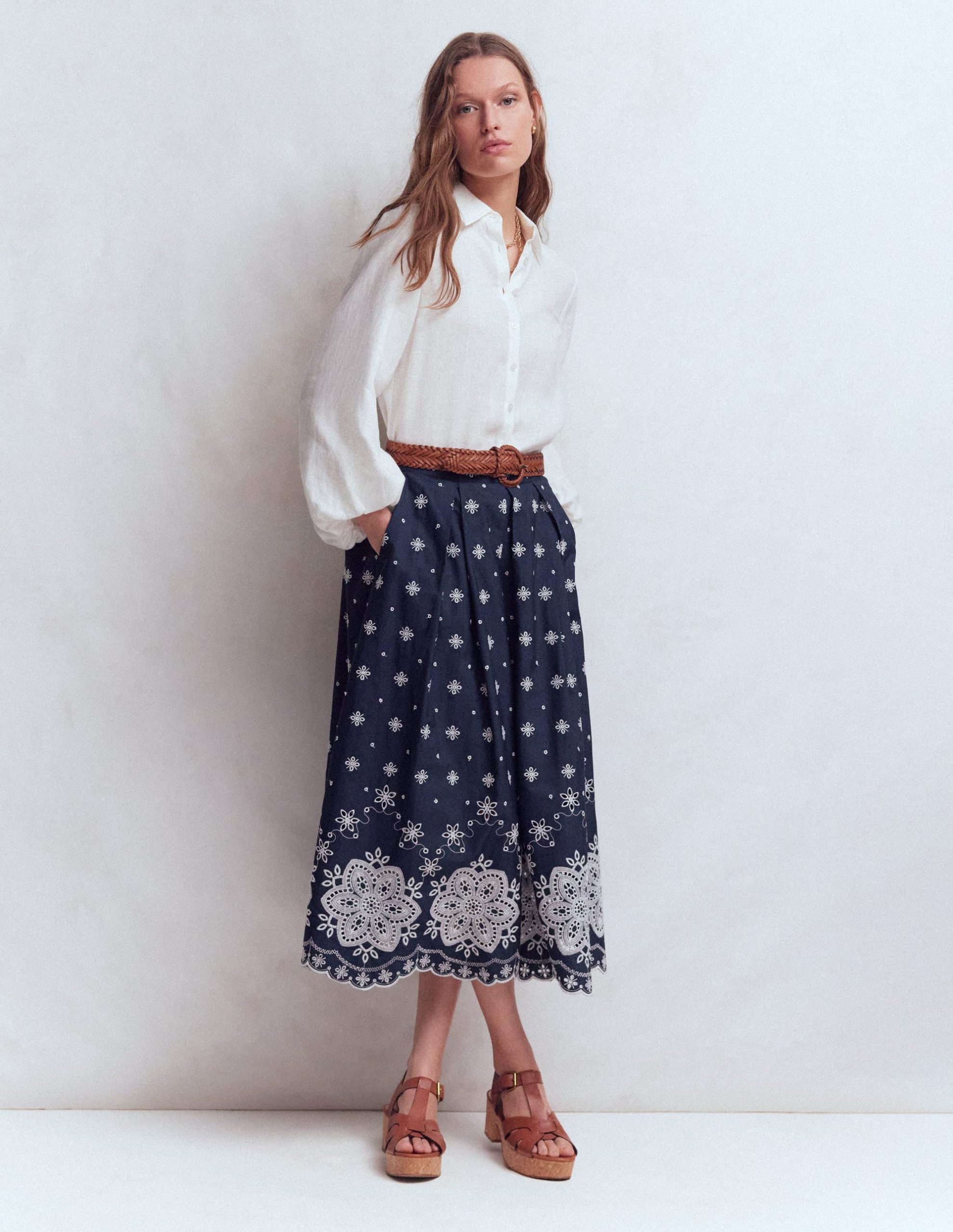 Verity Broderie Poplin Skirt-Navy - Image 6