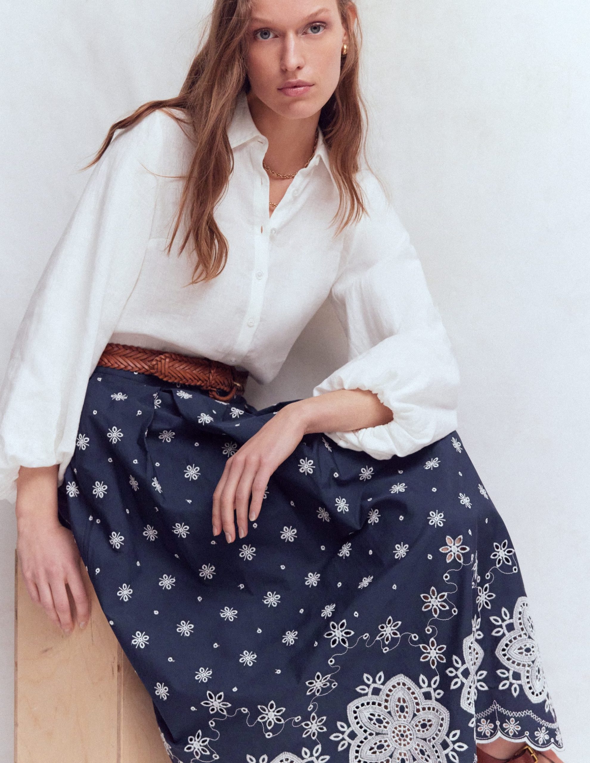 Verity Broderie Poplin Skirt-Navy - Image 7