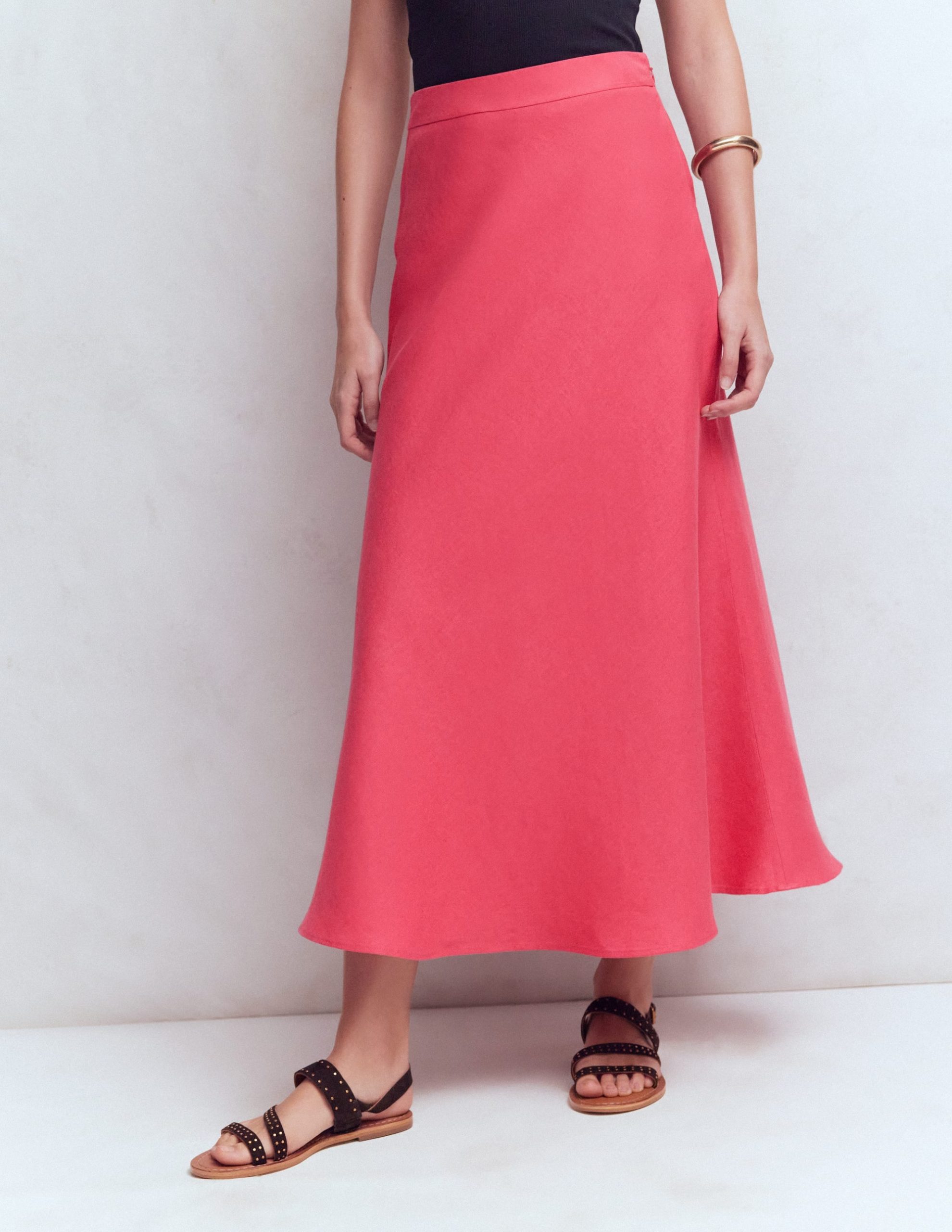 Bias Cut Linen Slip Skirt-Cherry Blush - Image 4