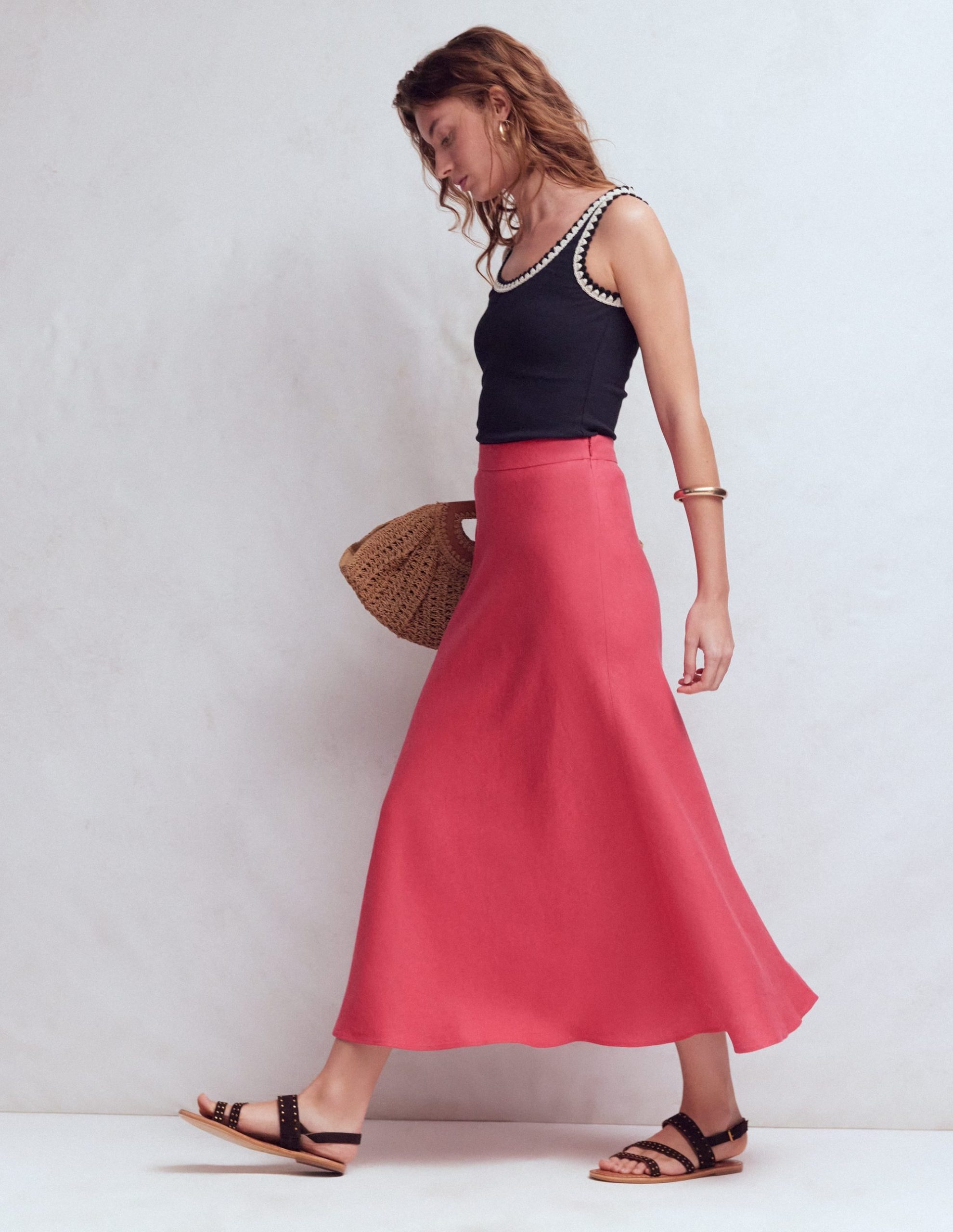 Bias Cut Linen Slip Skirt-Cherry Blush - Image 5