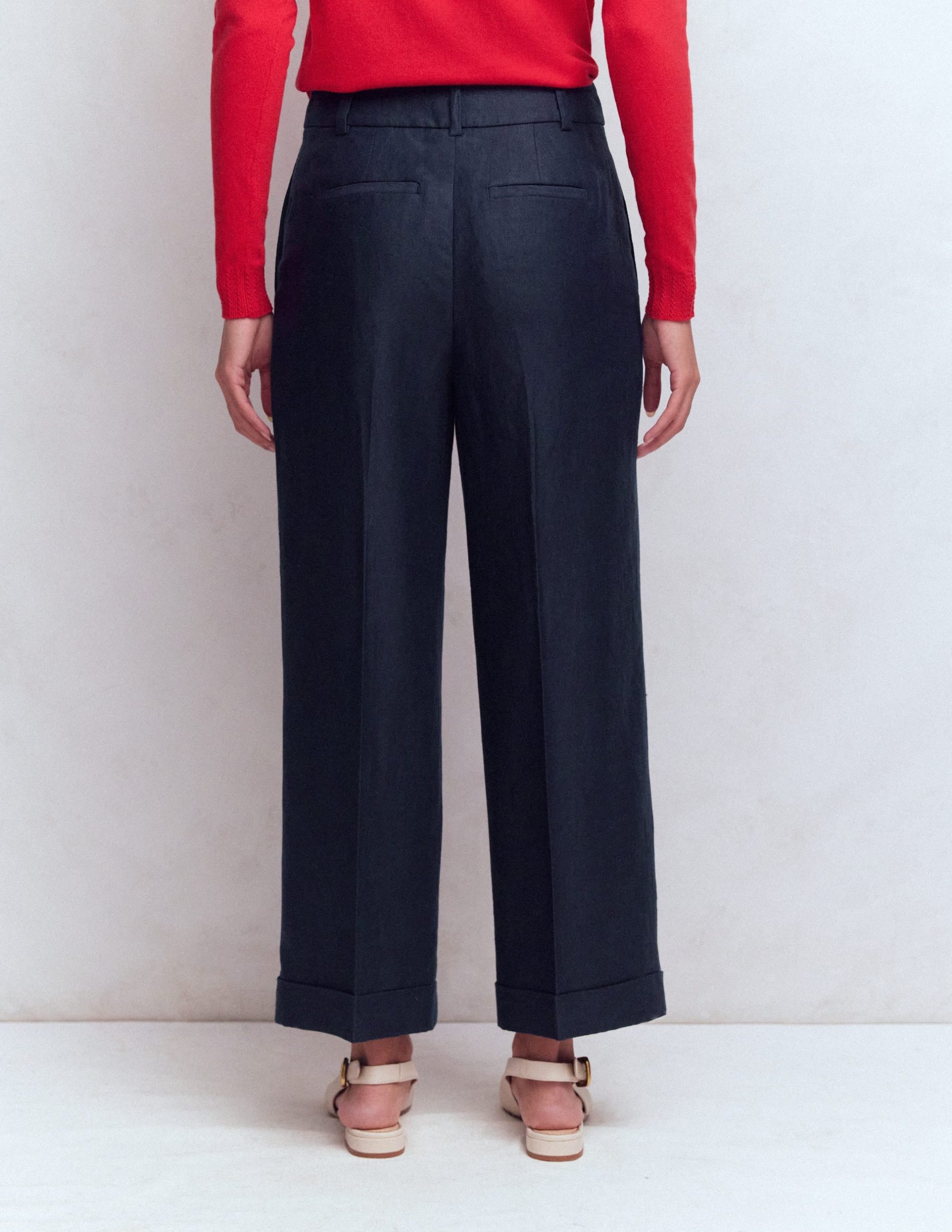 Chiswick Crop Linen Pants-Navy - Image 3