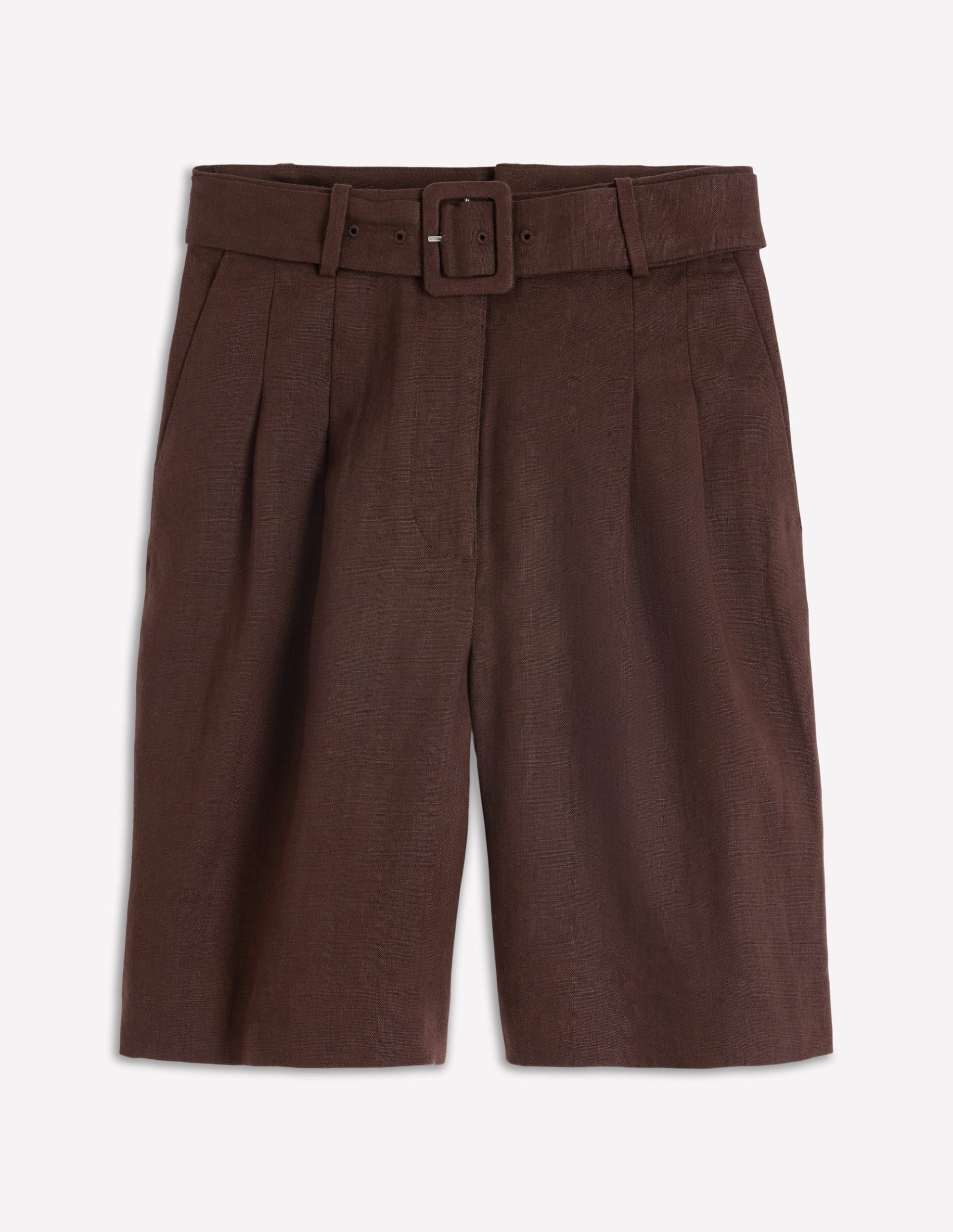 Chelsea Belted Linen Shorts-Bitter Chocolate - Image 7
