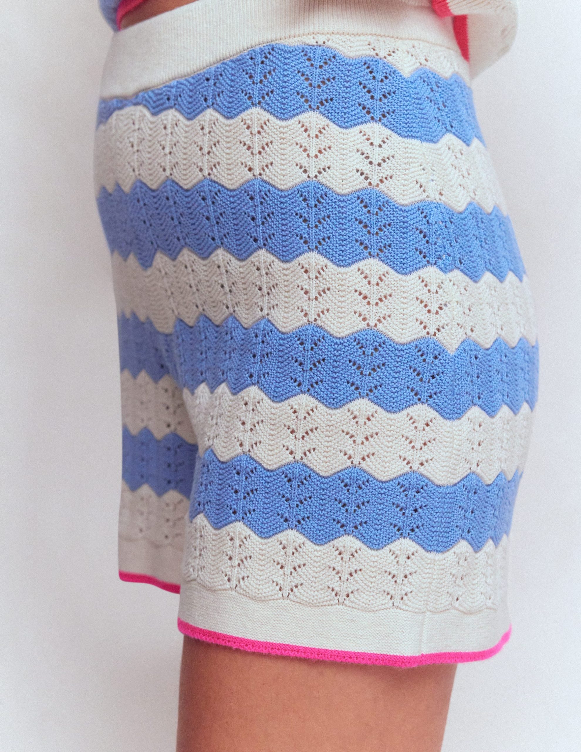 Knitted Pointelle Shorts-Blue. White - Image 2