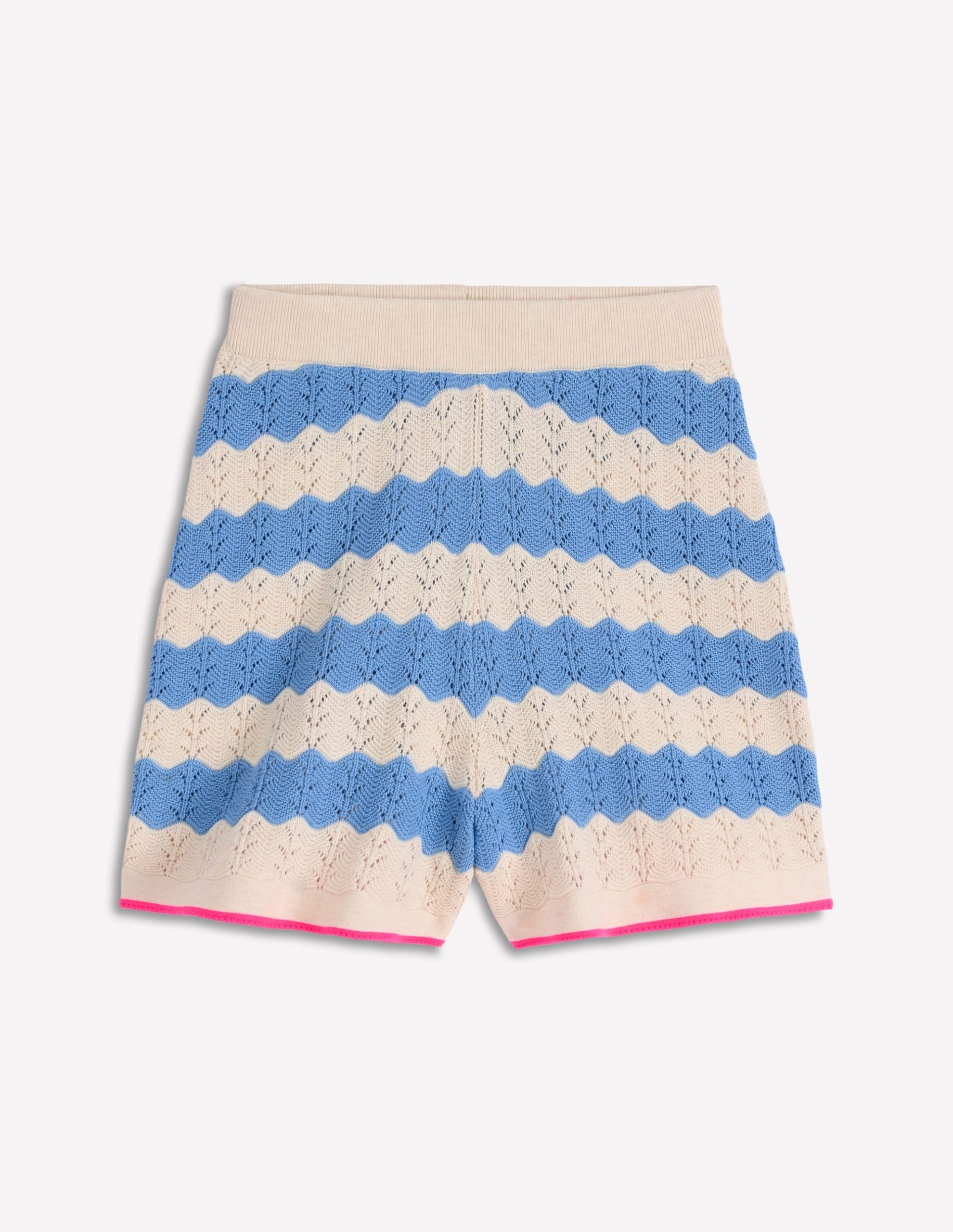 Knitted Pointelle Shorts-Blue. White - Image 6