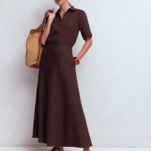 Miriam Linen Maxi Skirt-Bitter Chocolate