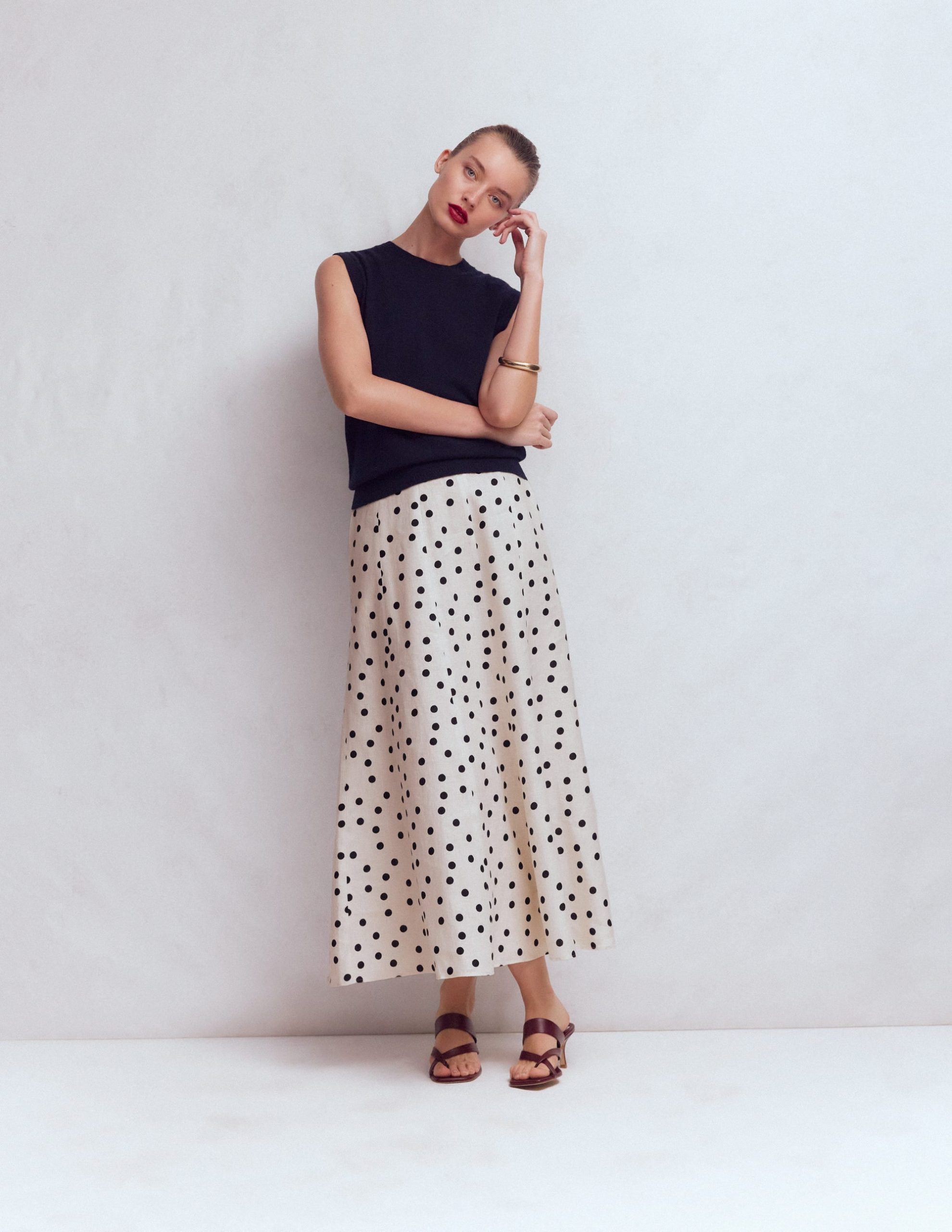 Miriam Linen Maxi Skirt-Ivory. Painted Dot - Image 4