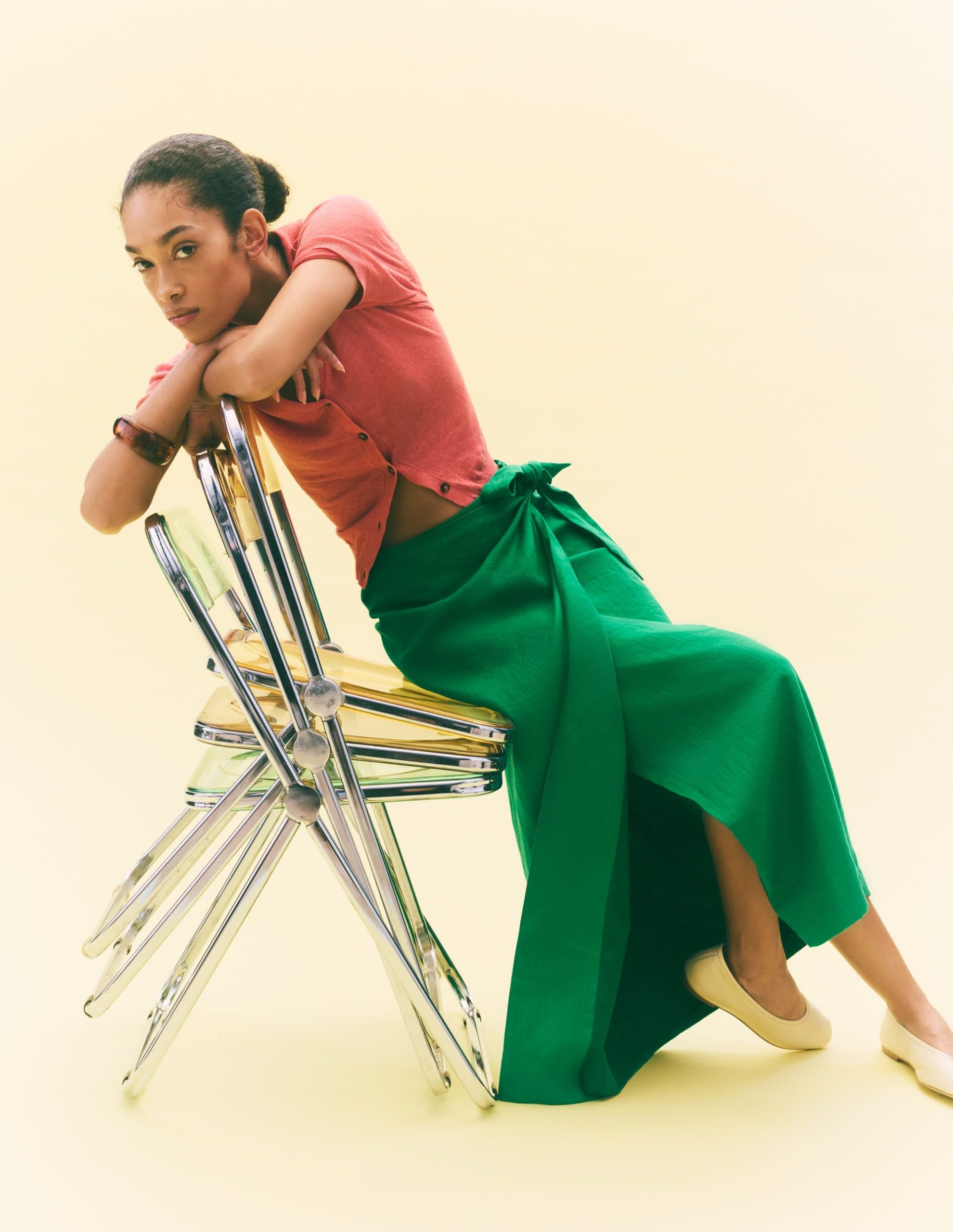 Dimitra Linen Column Skirt-Rich Emerald - Image 5