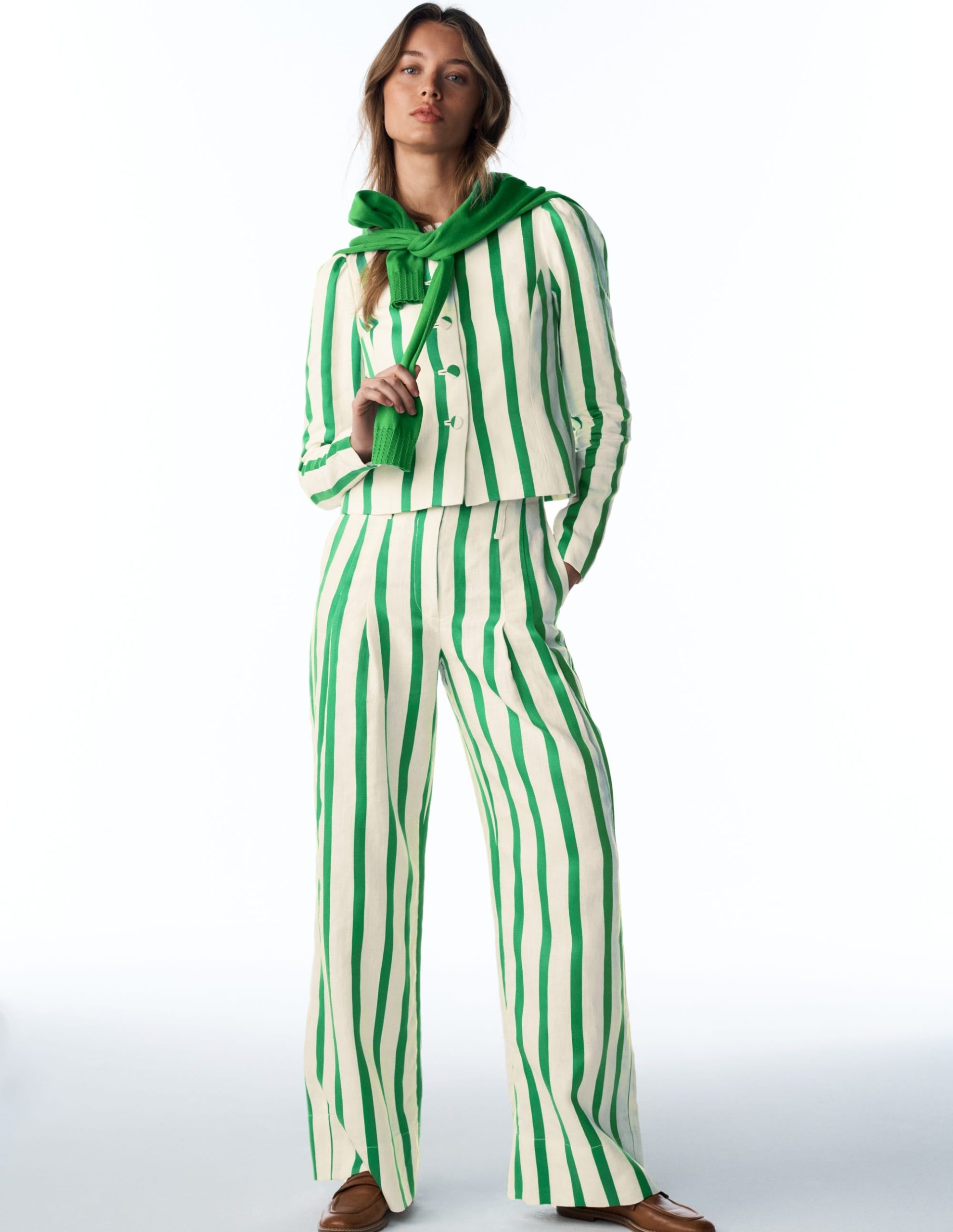 Mayfair Linen Pants-Ivory. Fresh Green Stripe - Image 6