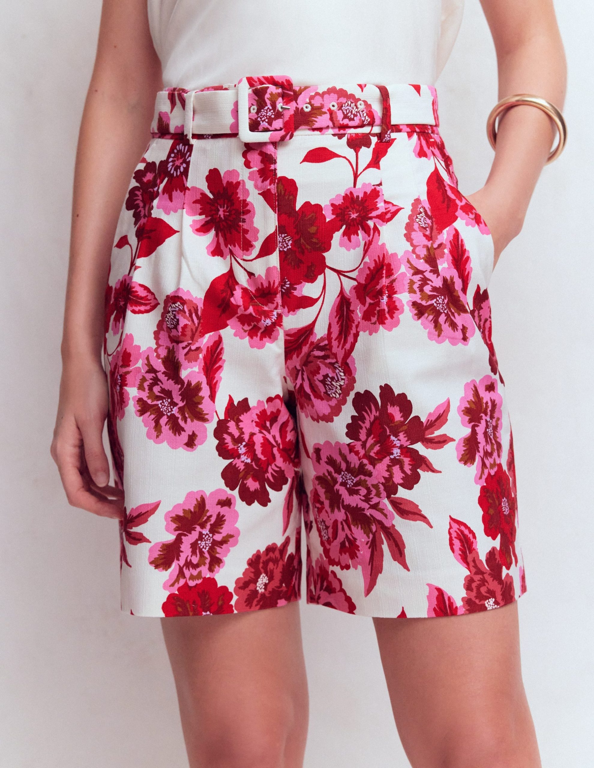 Chelsea Belted Tailored Shorts-Sangria Sunset. Floral Print - Image 5
