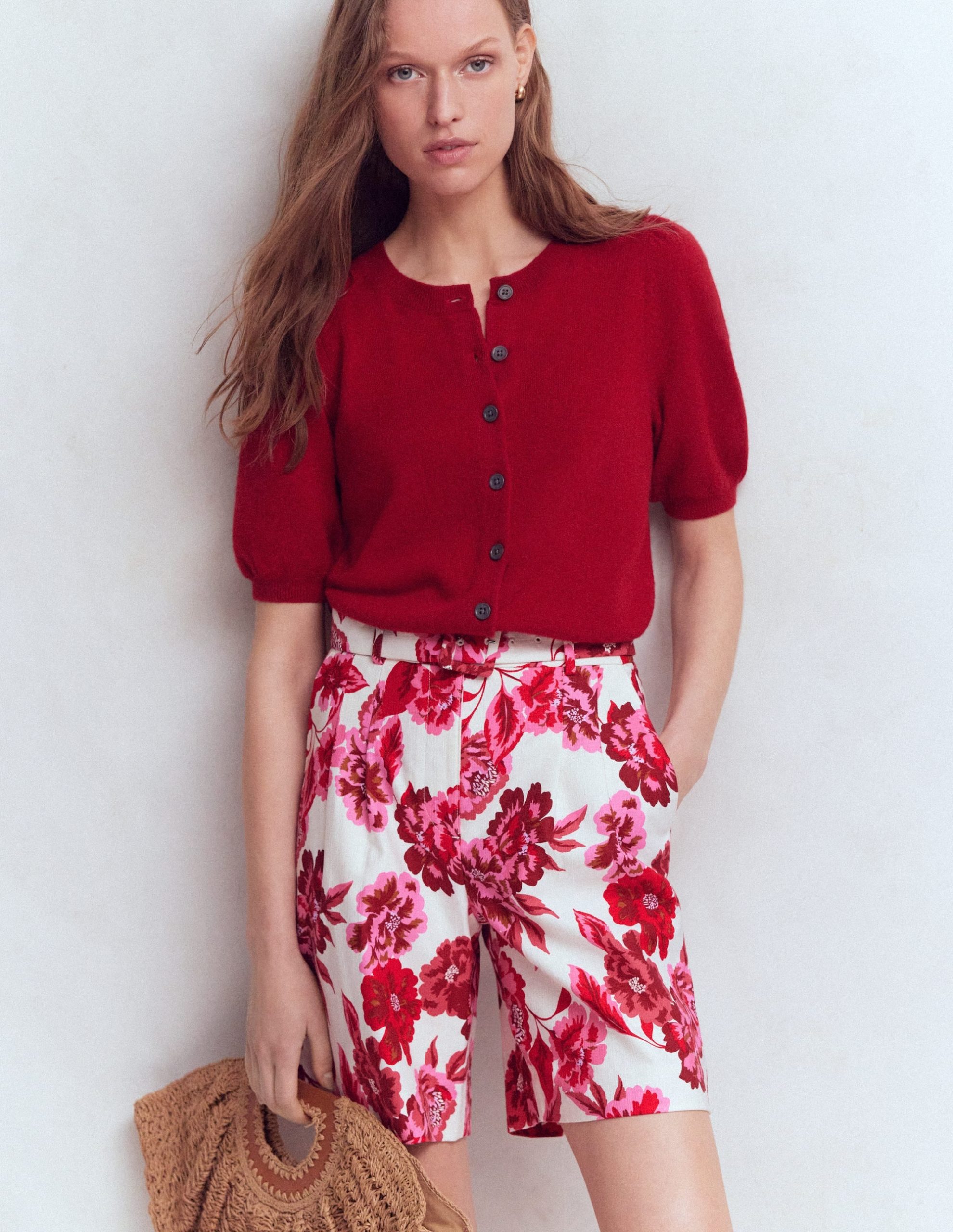 Chelsea Belted Tailored Shorts-Sangria Sunset. Floral Print - Image 6