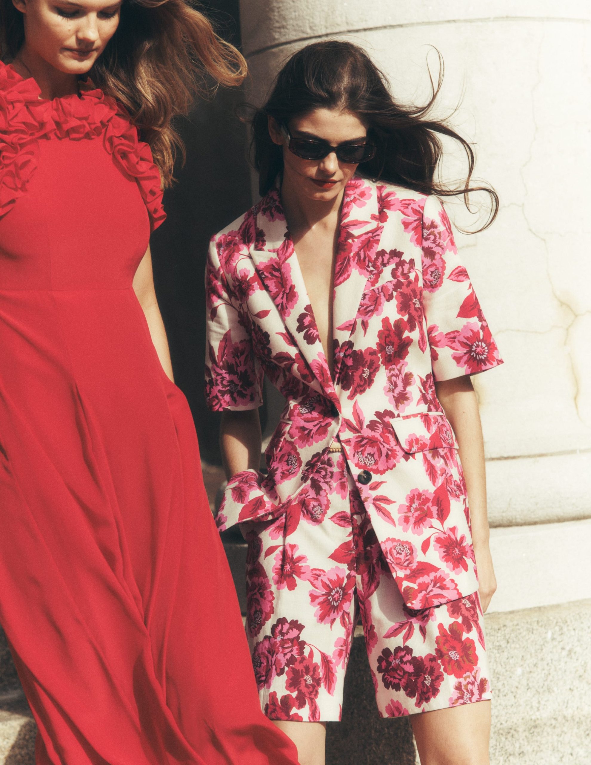 Chelsea Belted Tailored Shorts-Sangria Sunset. Floral Print - Image 7