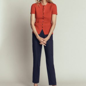 Slim Leg Cotton Pants-Navy