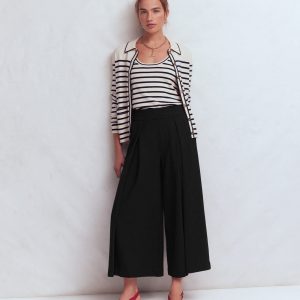Single Pleat Ponte Culottes-Black