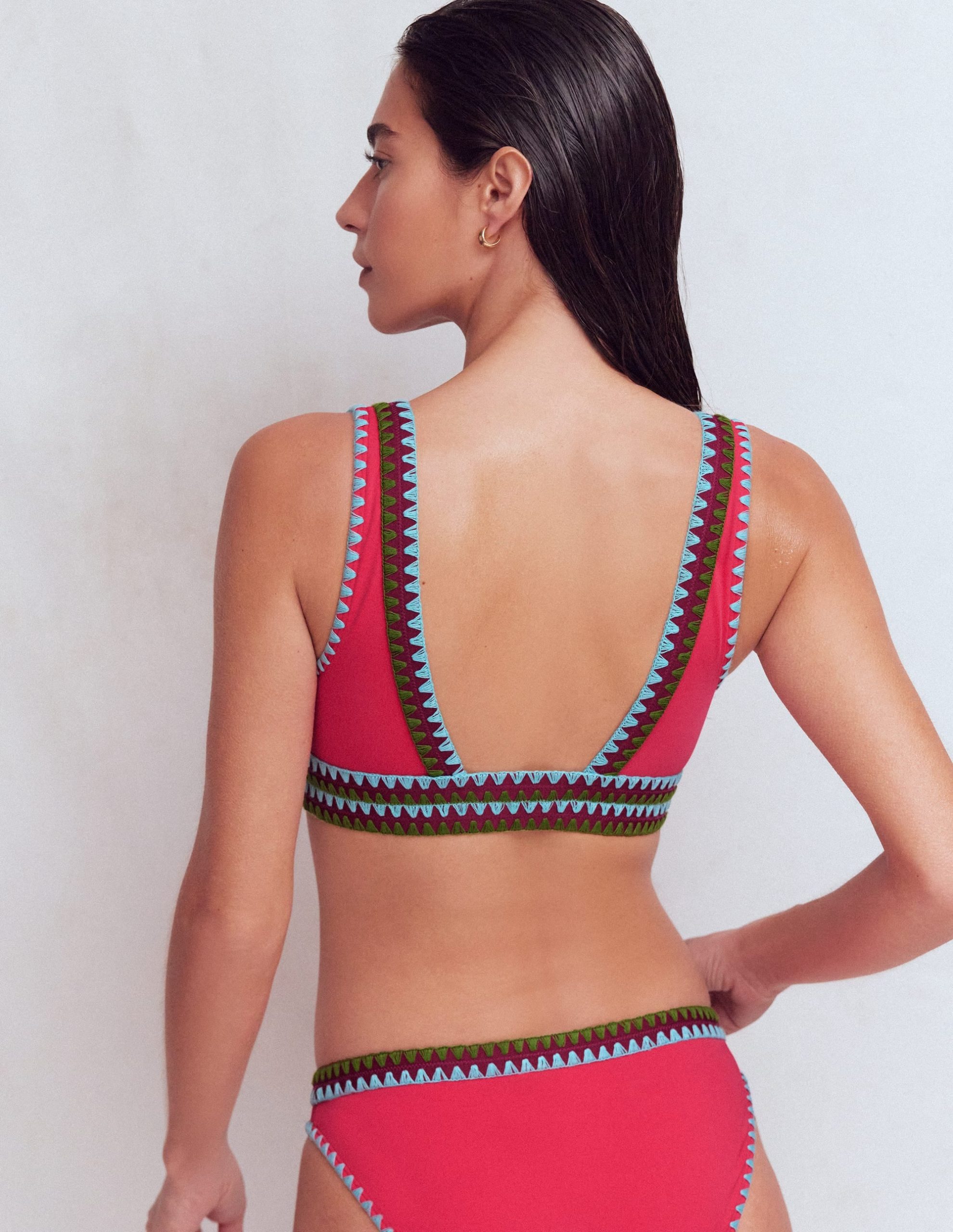 Porto V-neck Bikini Top-Rosy. Embroidery - Image 3
