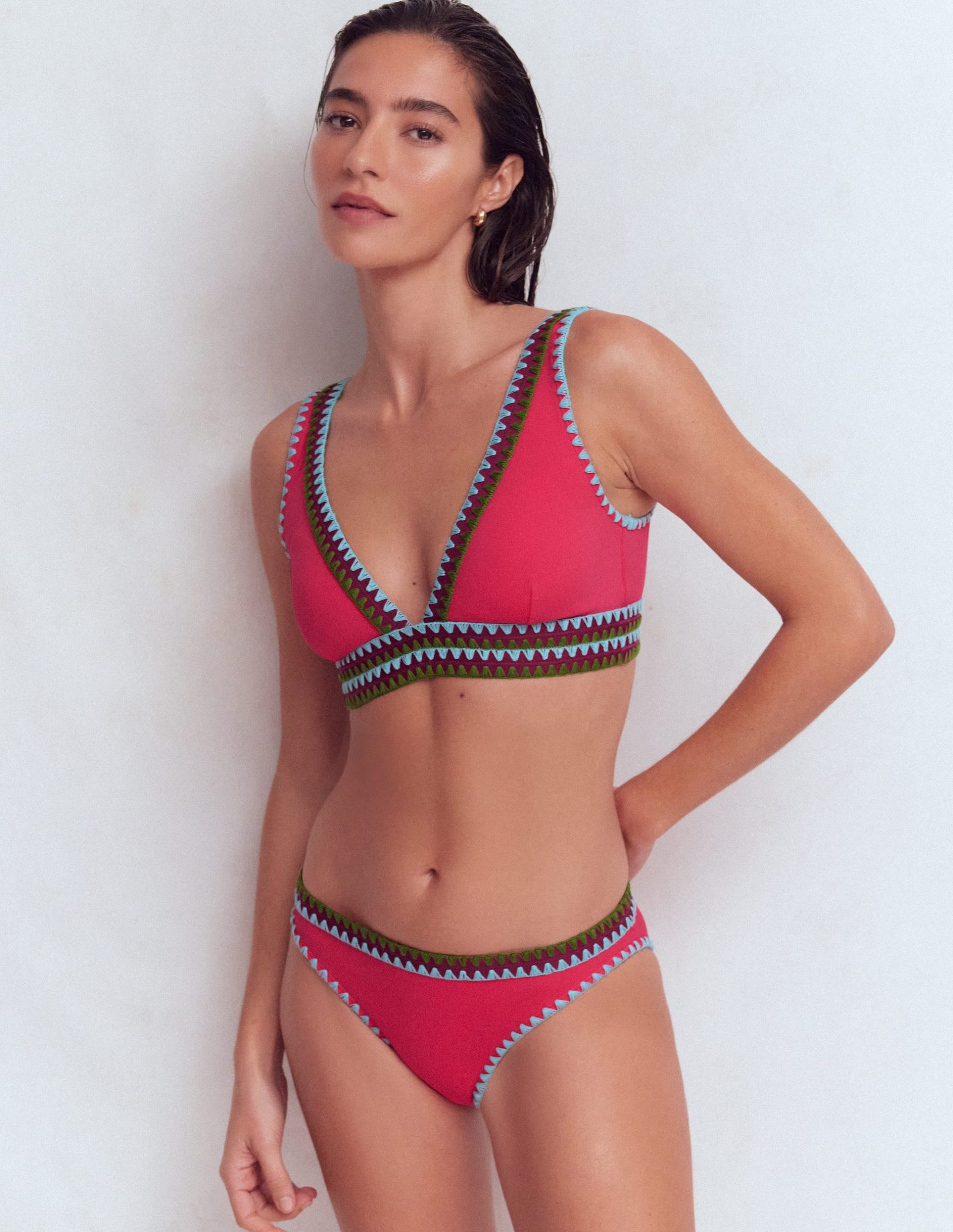 Porto V-neck Bikini Top-Rosy. Embroidery - Image 4