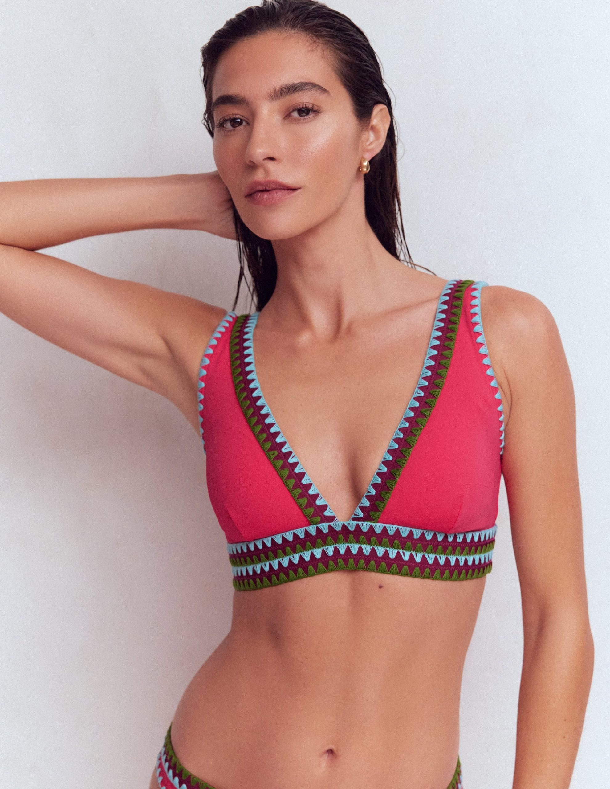 Porto V-neck Bikini Top-Rosy. Embroidery - Image 5