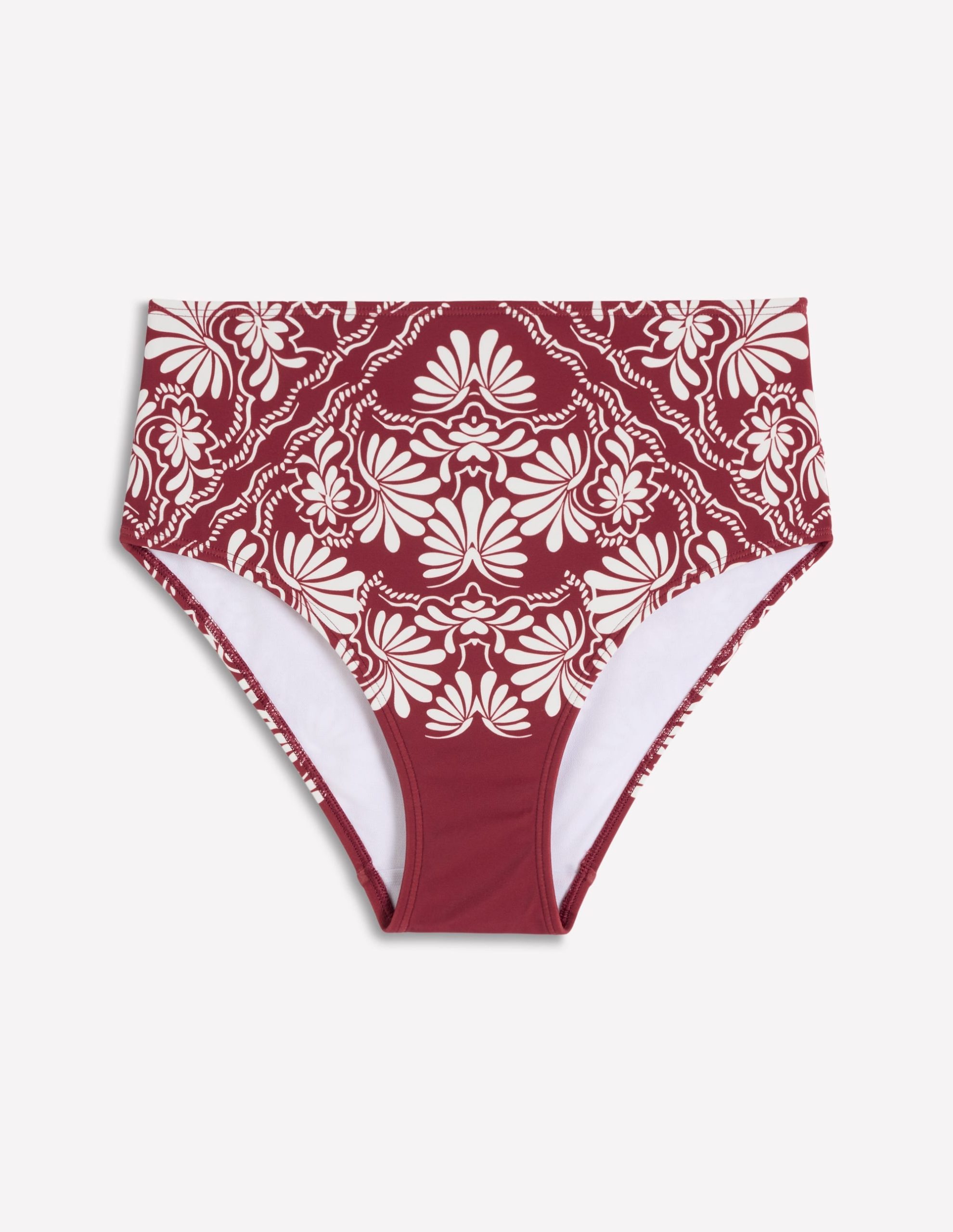 High Waisted Bikini Bottoms-Maroon. Botanical Charm - Image 6