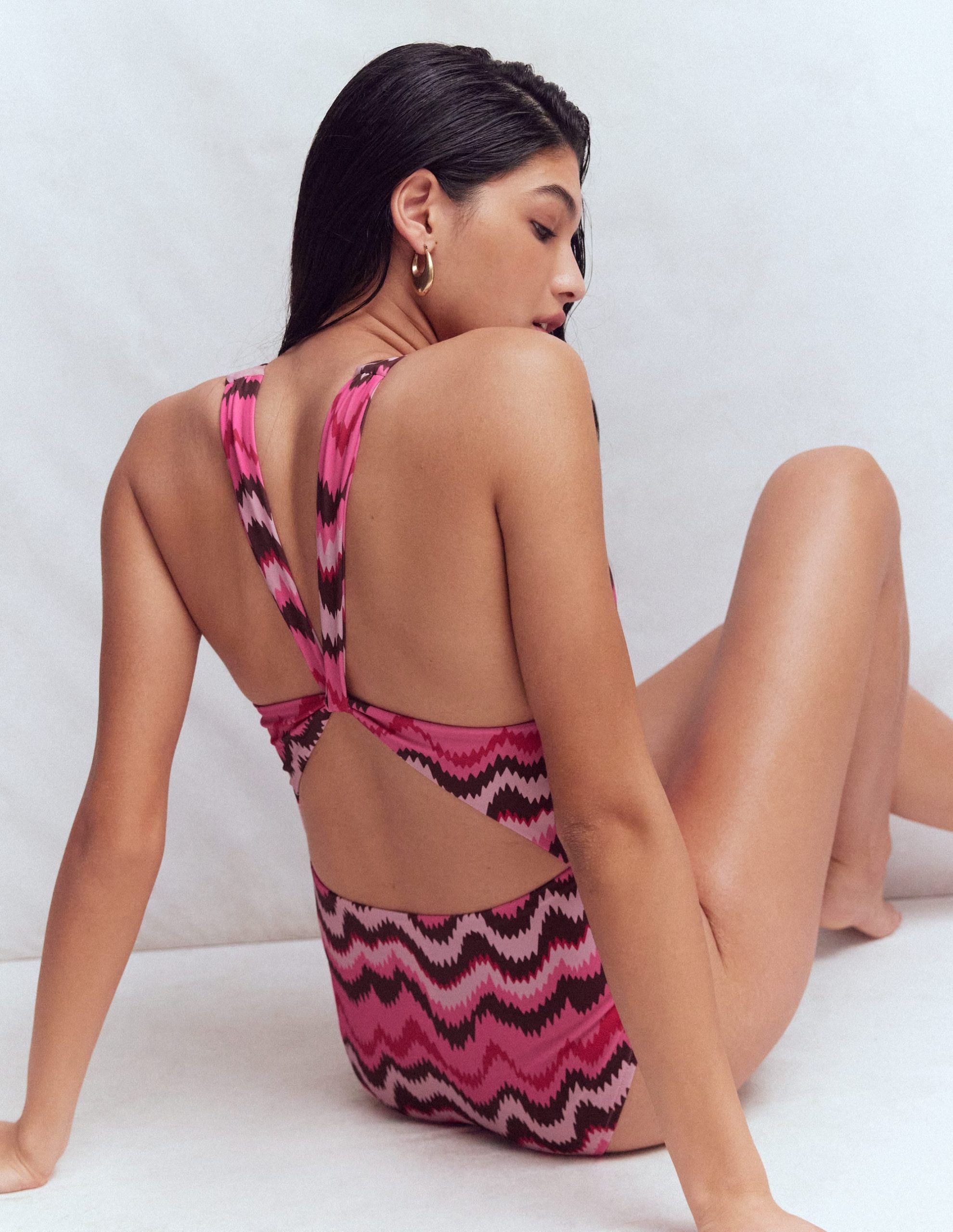 Mykonos Deep V Swimsuit-Pink Punch. Zig Zag Wave - Image 6