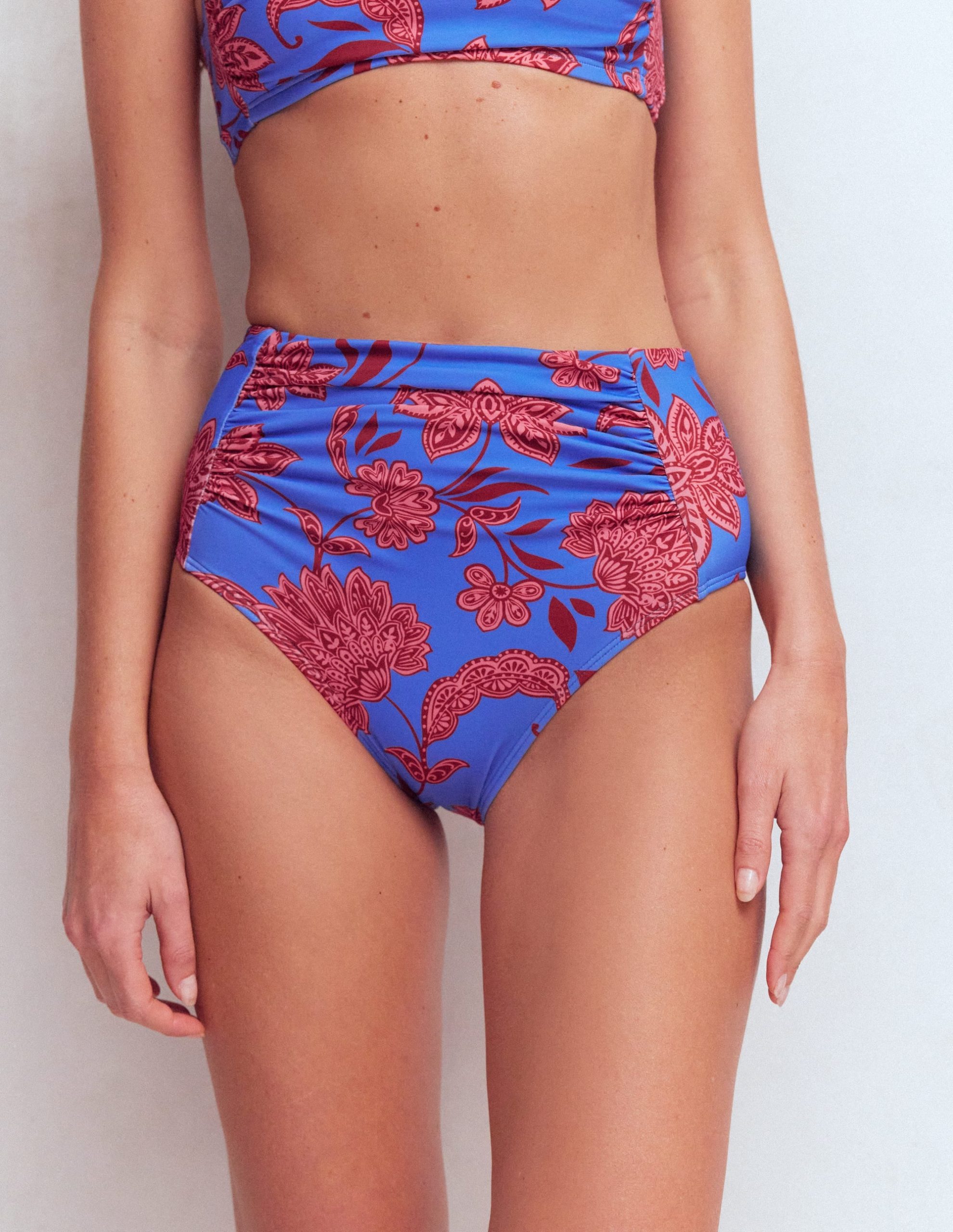 Kythira Ruched Bikini Bottoms-Blue. Elegant Blossom - Image 4
