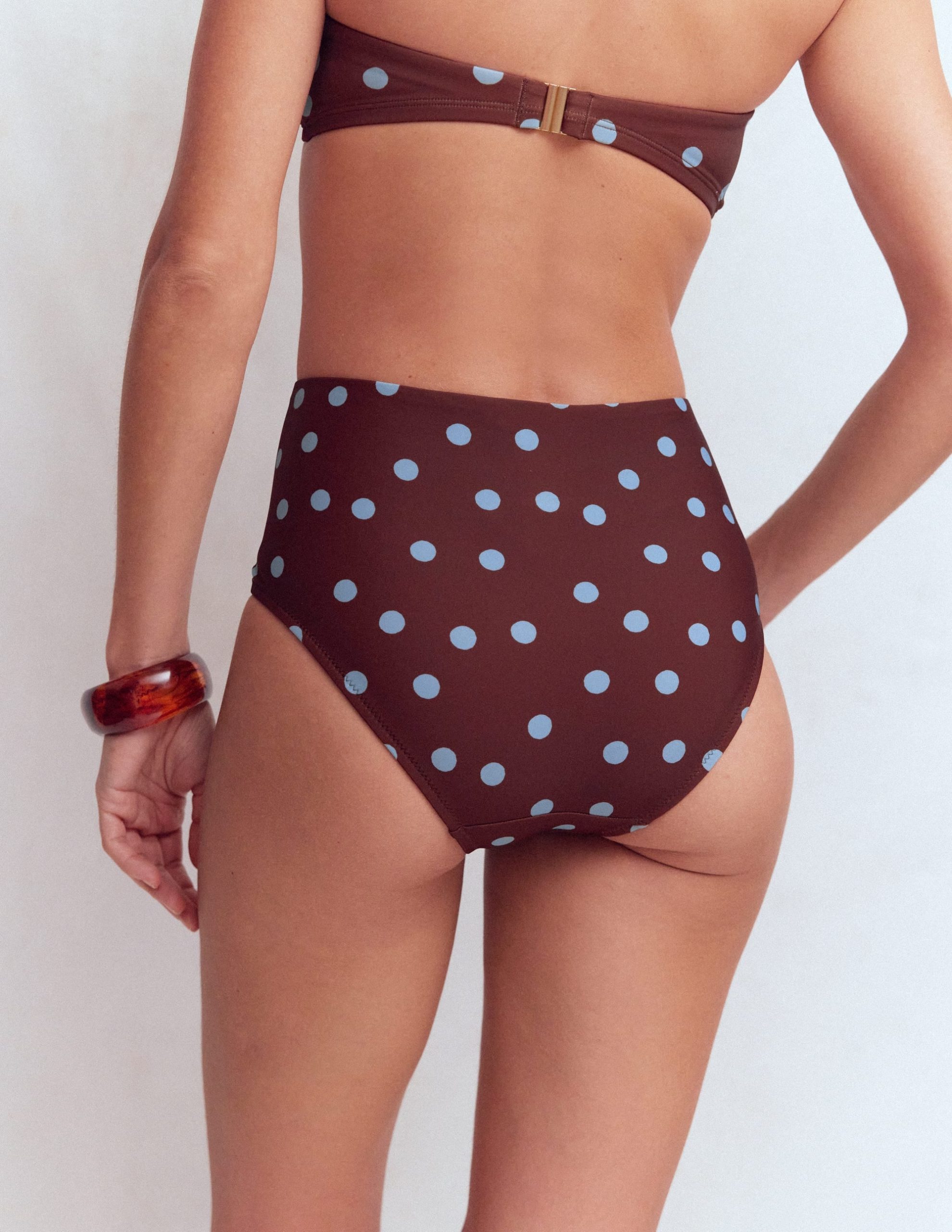 Kythira Ruched Bikini Bottoms-Chocolate And Blue Painted Dot - Image 3