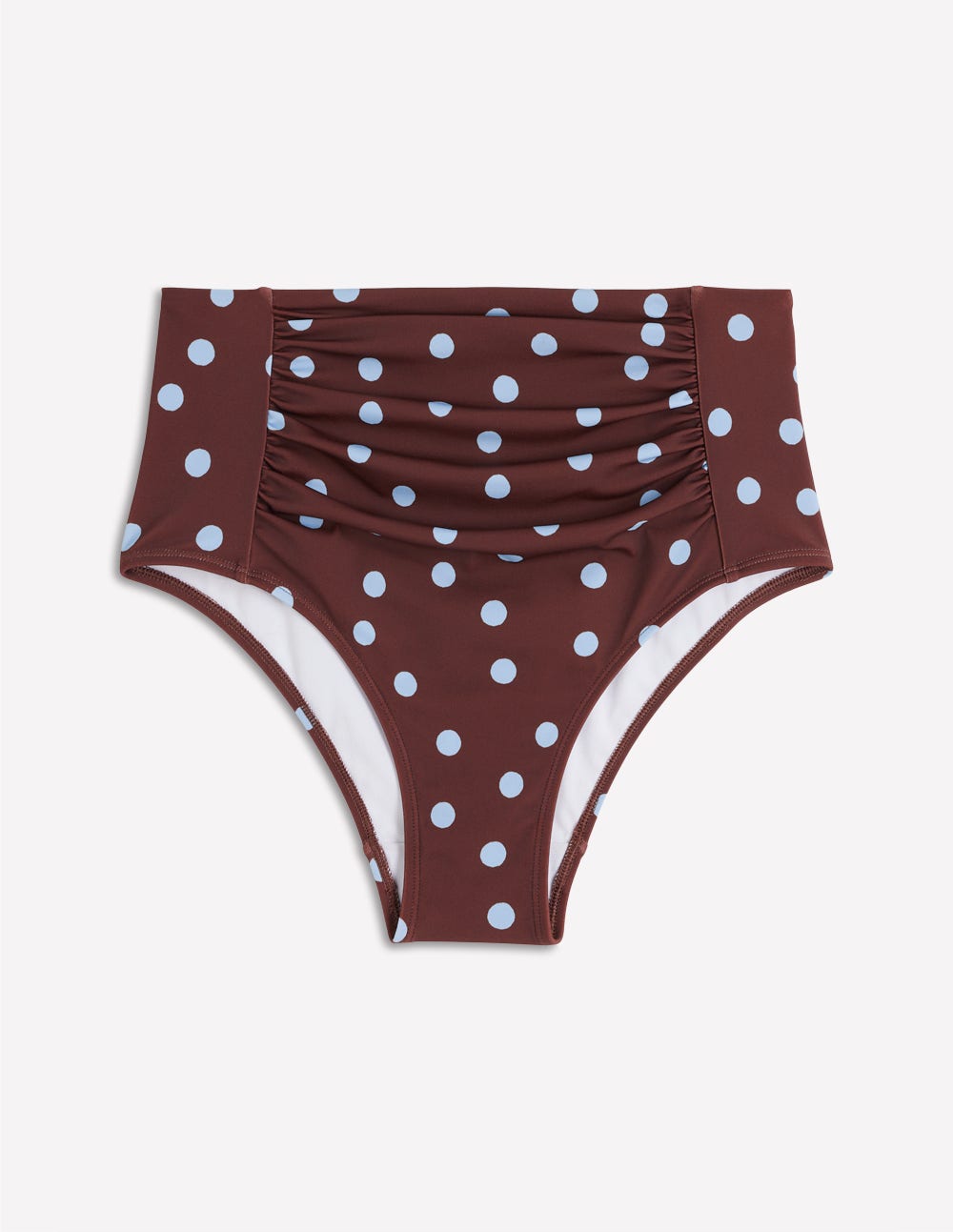 Kythira Ruched Bikini Bottoms-Chocolate And Blue Painted Dot - Image 7