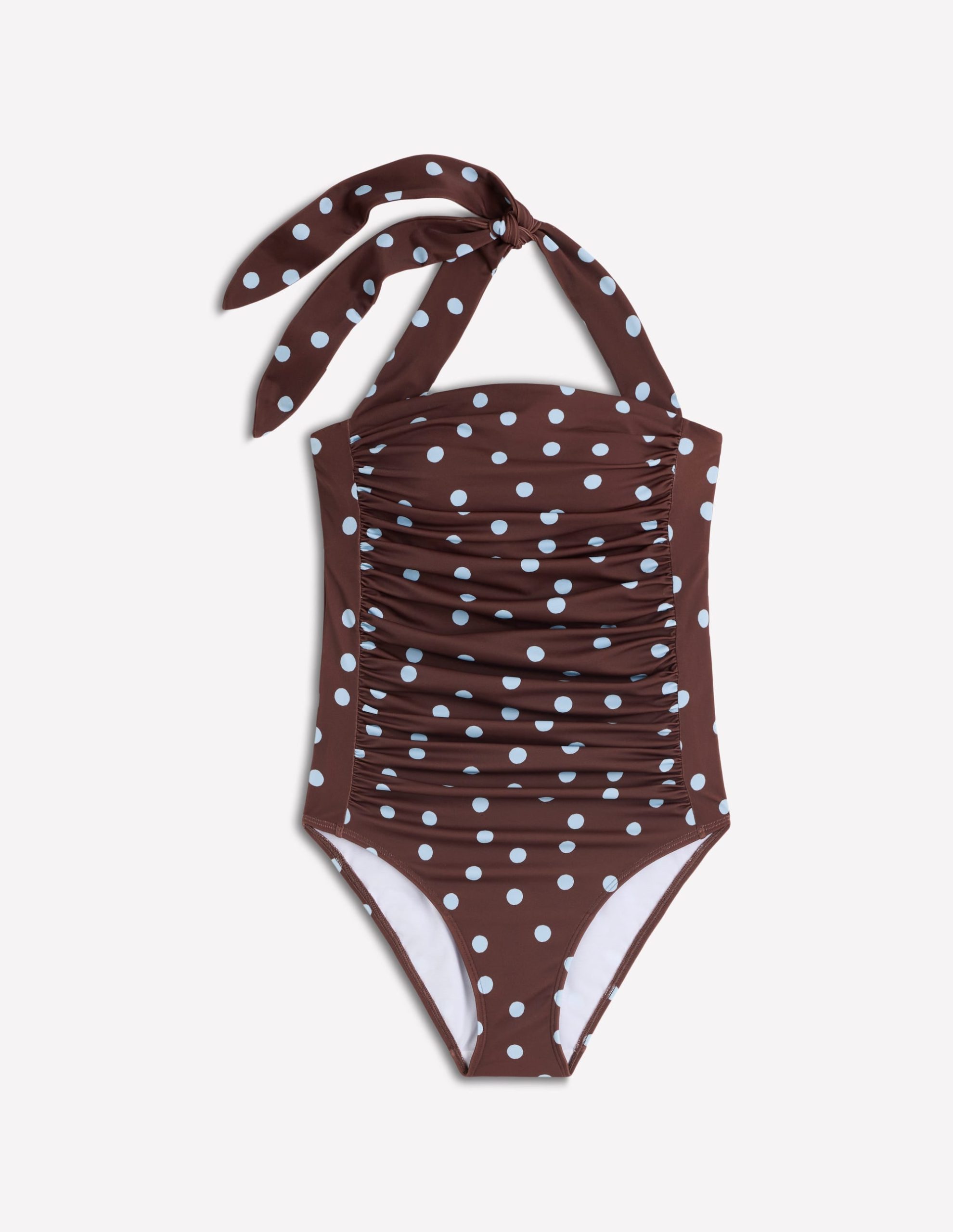 Kythira Ruched Swimsuit-Chocolate and Blue Painted Dot - Image 7